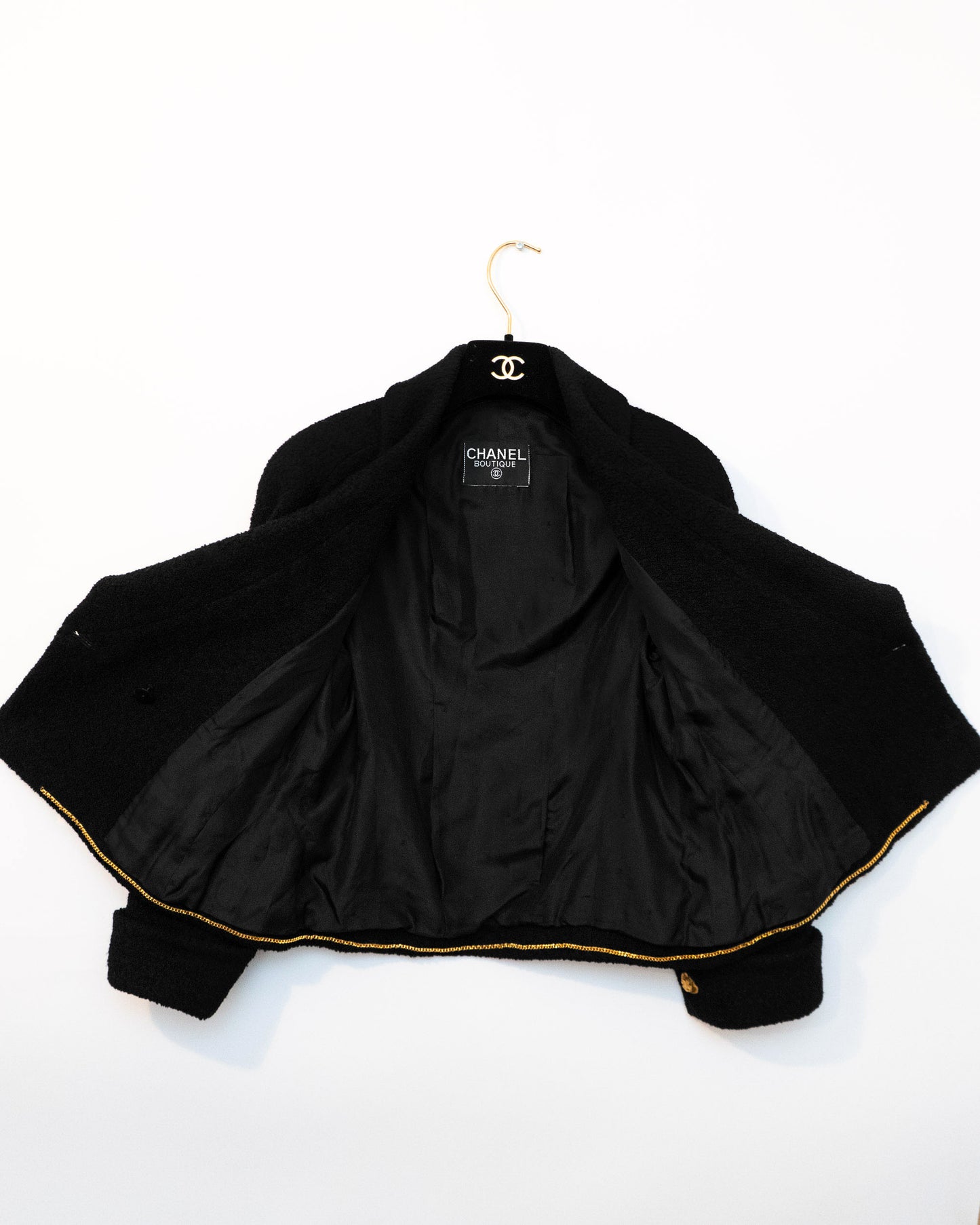 FR36-38 Rare Chanel 1980s Double Breasted Black Tweed Boucle Jacket - Vintage Chanel Jacket - - Rarchive.