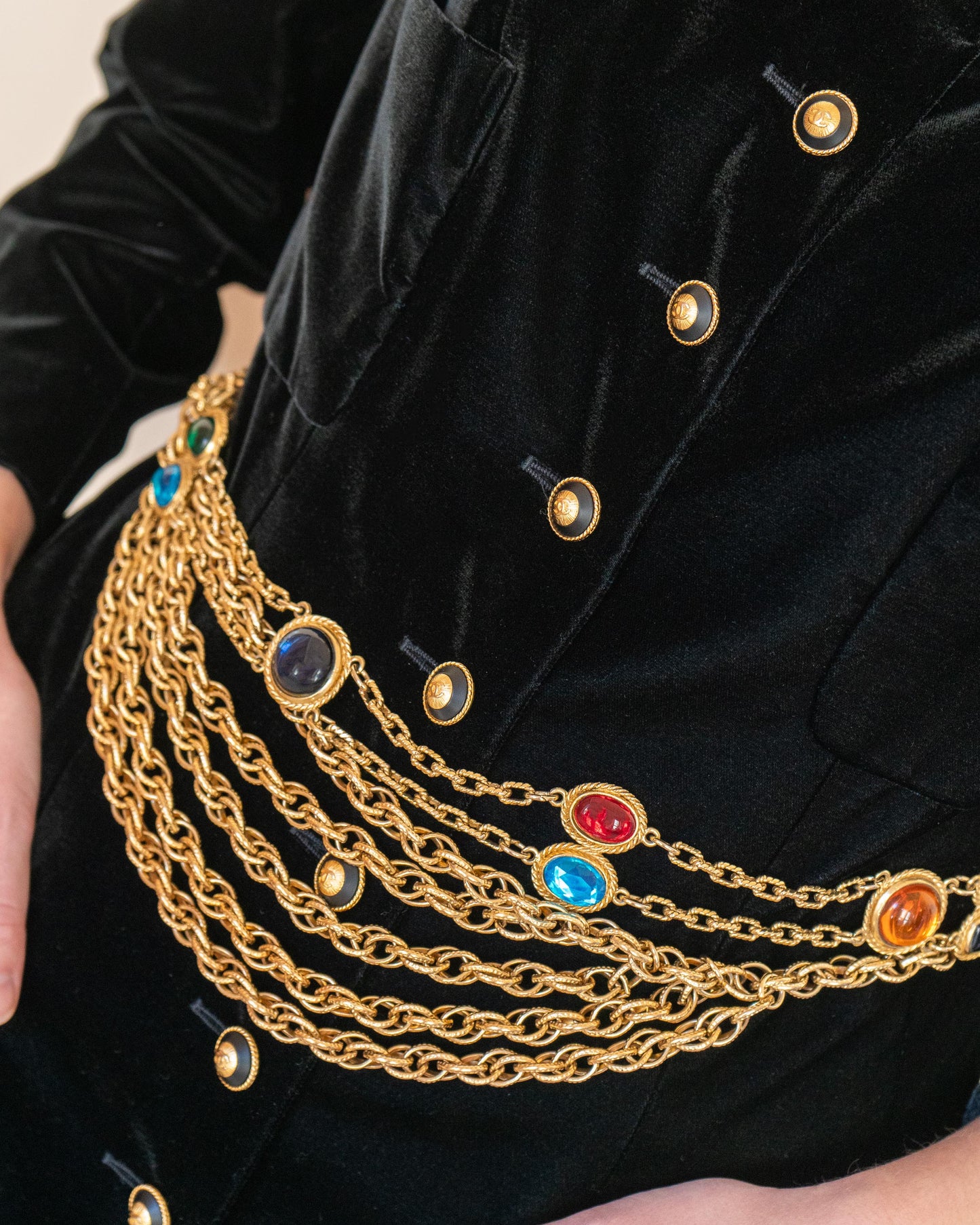 FR42-44 Rare Chanel Fall 1993 Collarless Four Pocket Black Velvet Coat - Vintage Chanel Jacket - - Rarchive.