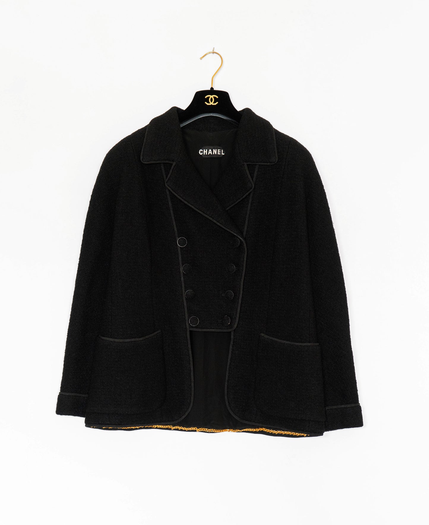FR42-44 Rare Chanel Haute Couture Fall 1993 Double Breasted Black Wool Tweed Jacket - Vintage Chanel Jacket - - Rarchive.