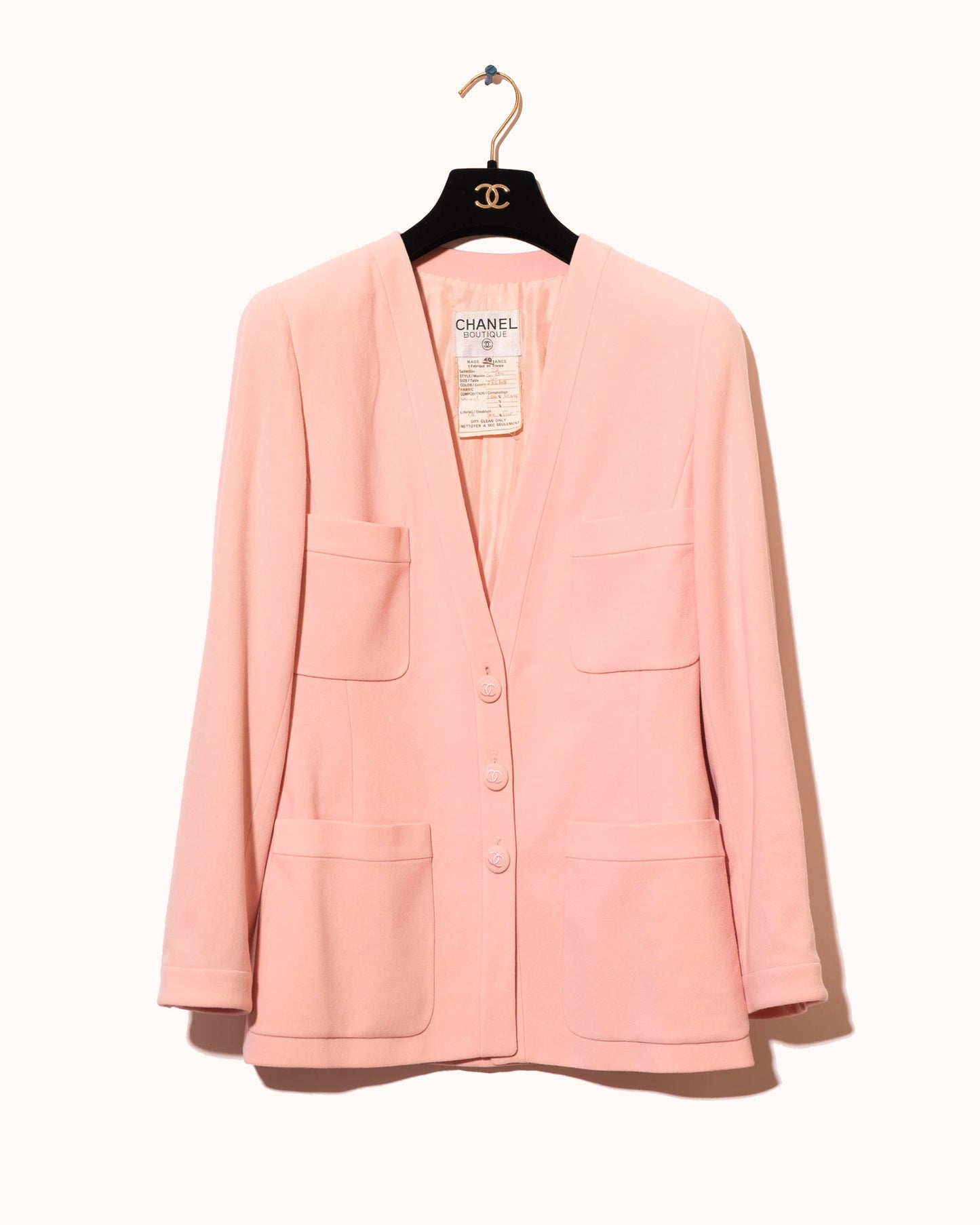 FR38-40 Chanel Spring-Summer 1992 Classic Four Pocket Pink Wool Jacket - Vintage Chanel Jacket - - Rarchive.