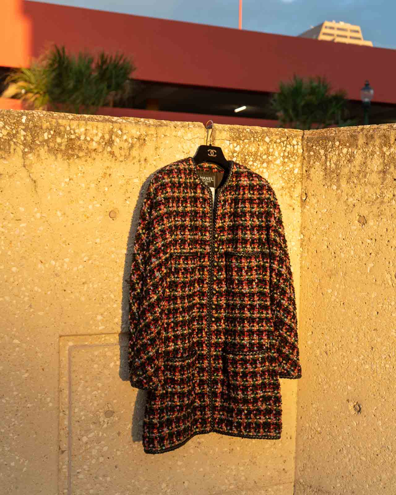 FR38-40 Rare Chanel Fall 1992 Four Pocket Leather Trim Fantasy Tweed Coat - Vintage Chanel Jacket - Jacket - Rarchive.