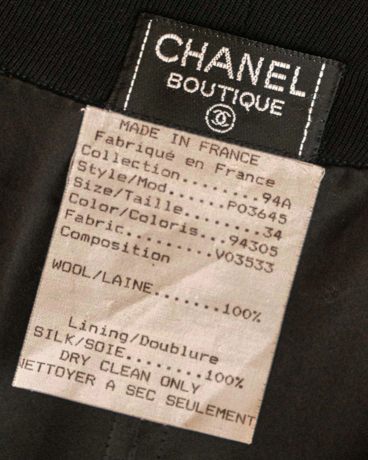 FR34-36 Chanel Fall 1994 High-Waisted Black Wool Pants