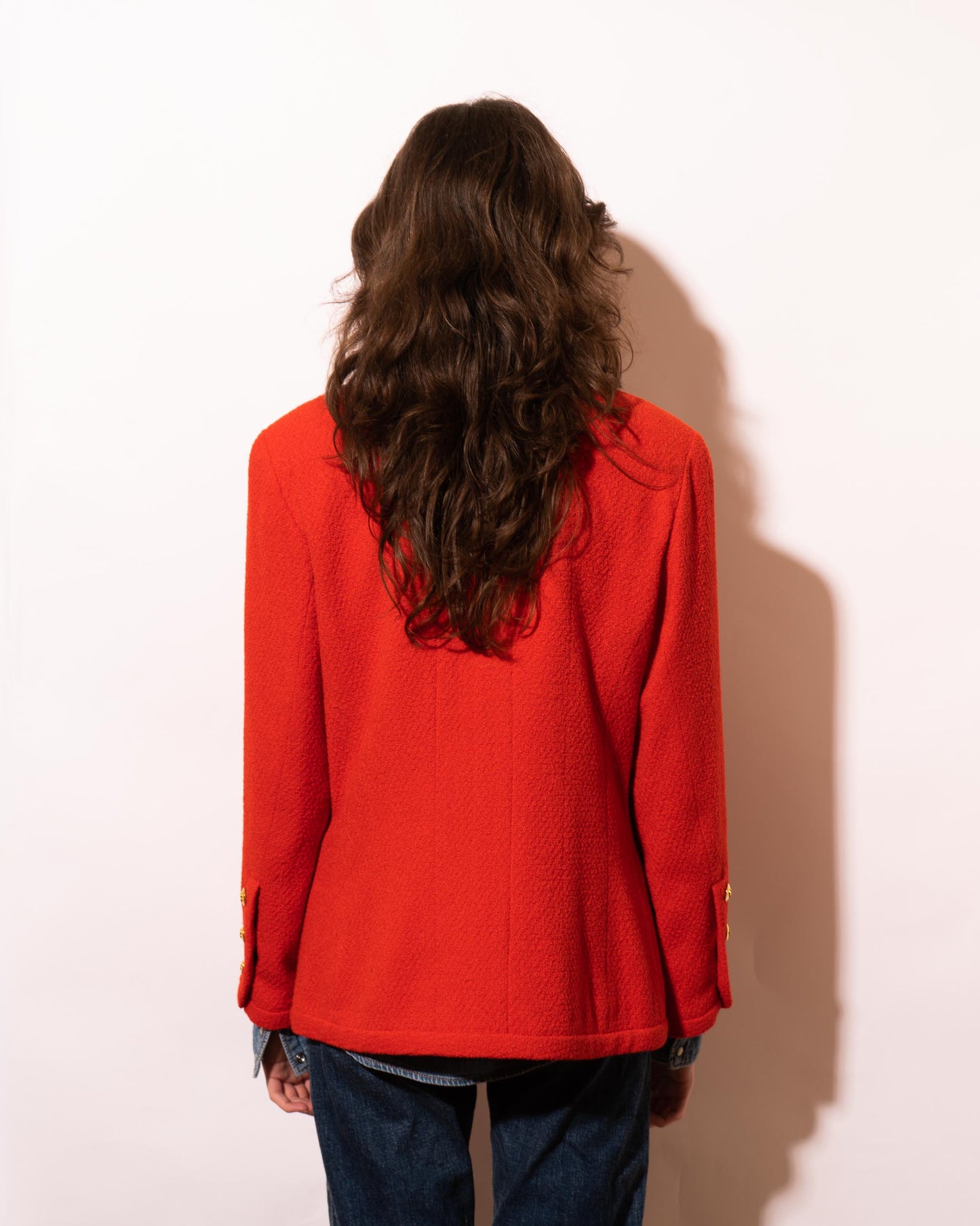 FR40-44 Chanel Spring 1991 Classic Four Pocket Collarless Red Tweed Jacket - Vintage Chanel Jacket - - Rarchive.