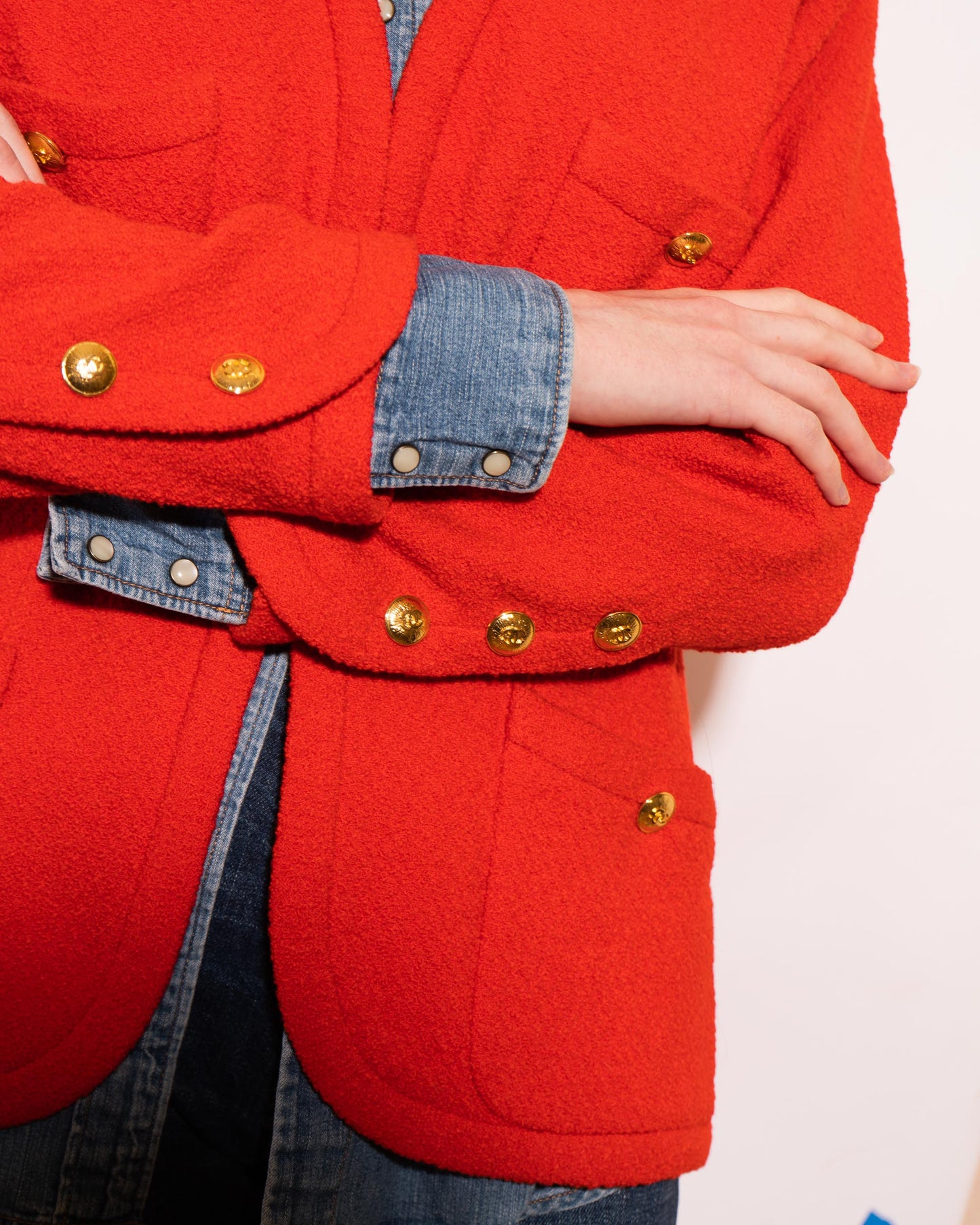 FR40-44 Chanel Spring 1991 Classic Four Pocket Collarless Red Tweed Jacket - Vintage Chanel Jacket - - Rarchive.