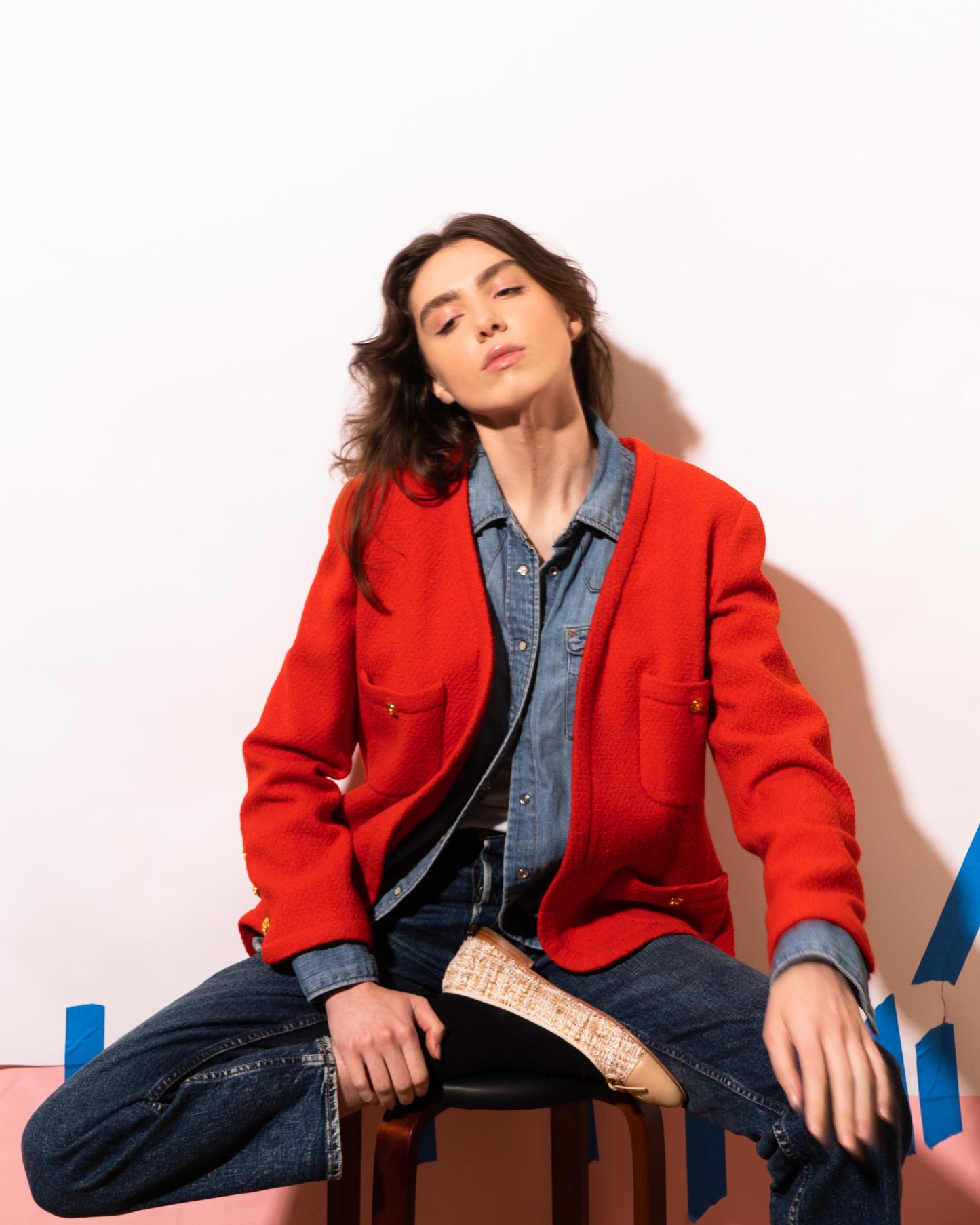 FR40-44 Chanel Spring 1991 Classic Four Pocket Collarless Red Tweed Jacket - Vintage Chanel Jacket - - Rarchive.