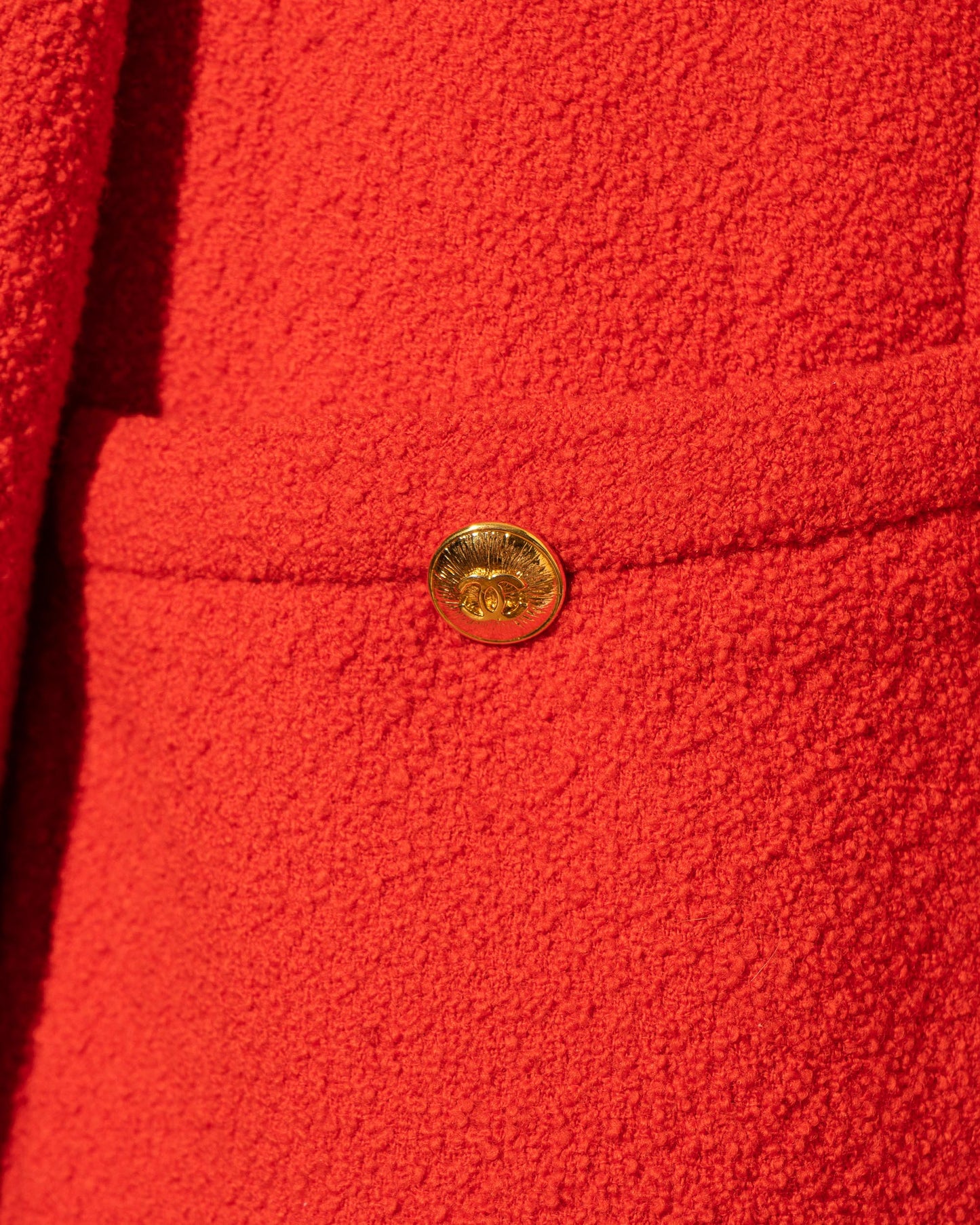 FR40-44 Chanel Spring 1991 Classic Four Pocket Collarless Red Tweed Jacket - Vintage Chanel Jacket - - Rarchive.
