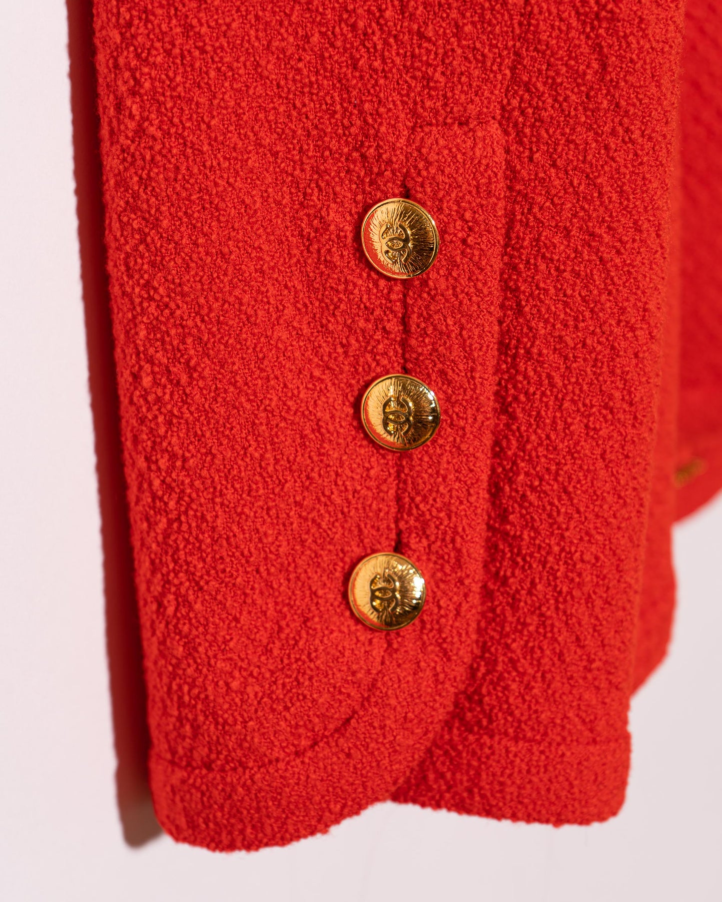 FR40-44 Chanel Spring 1991 Classic Four Pocket Collarless Red Tweed Jacket - Vintage Chanel Jacket - - Rarchive.