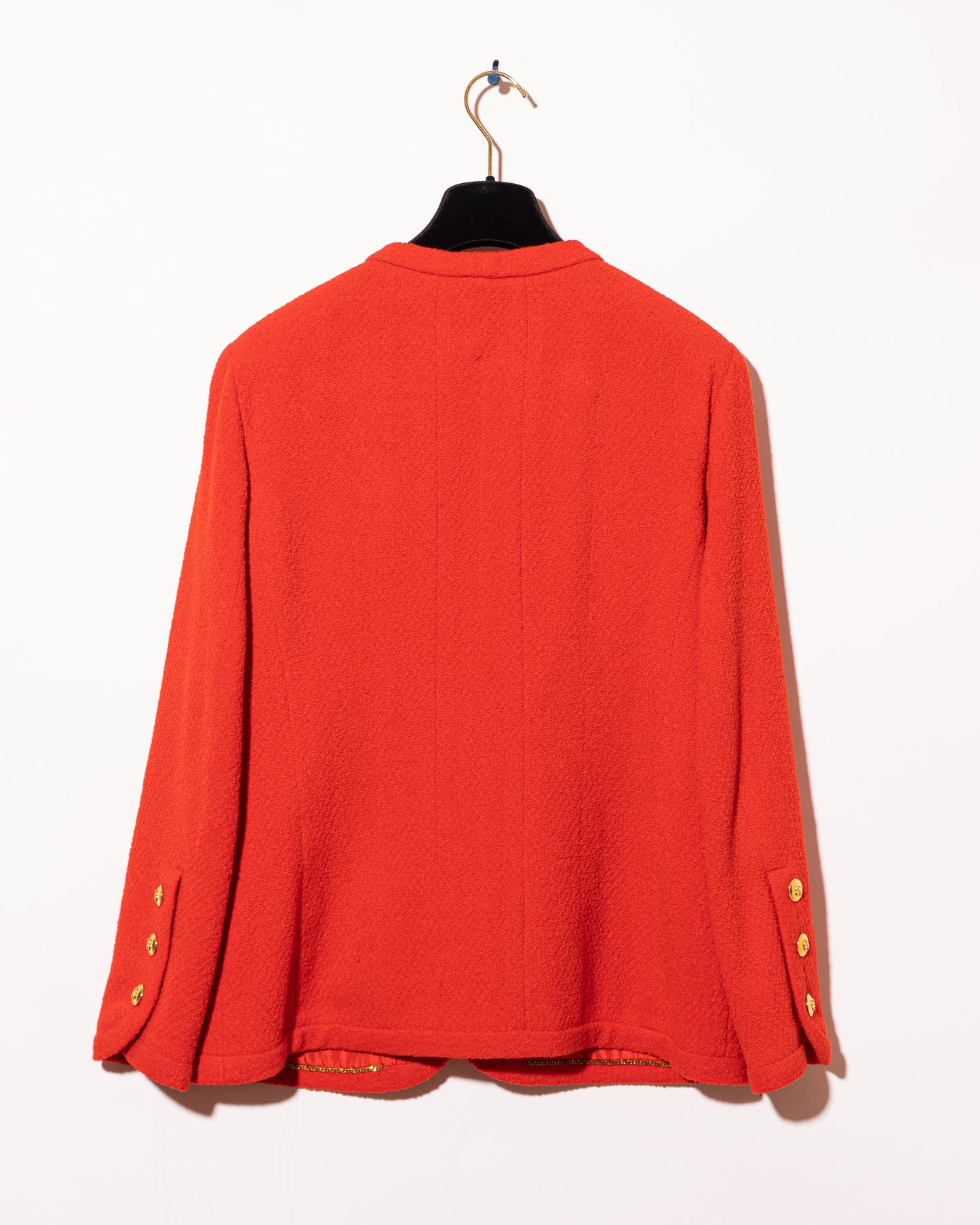 FR40-44 Chanel Spring 1991 Classic Four Pocket Collarless Red Tweed Jacket - Vintage Chanel Jacket - - Rarchive.