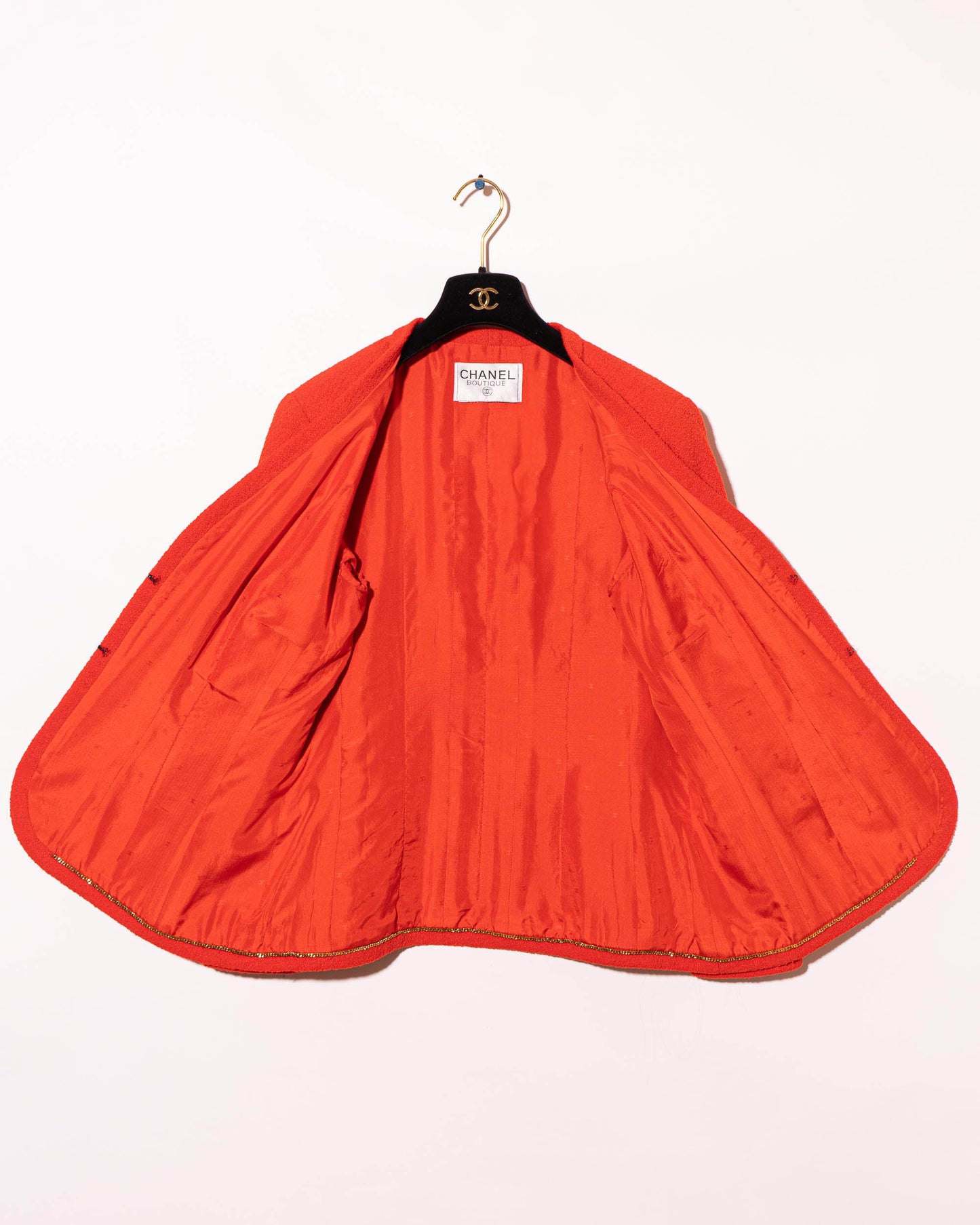 FR40-44 Chanel Spring 1991 Classic Four Pocket Collarless Red Tweed Jacket - Vintage Chanel Jacket - - Rarchive.