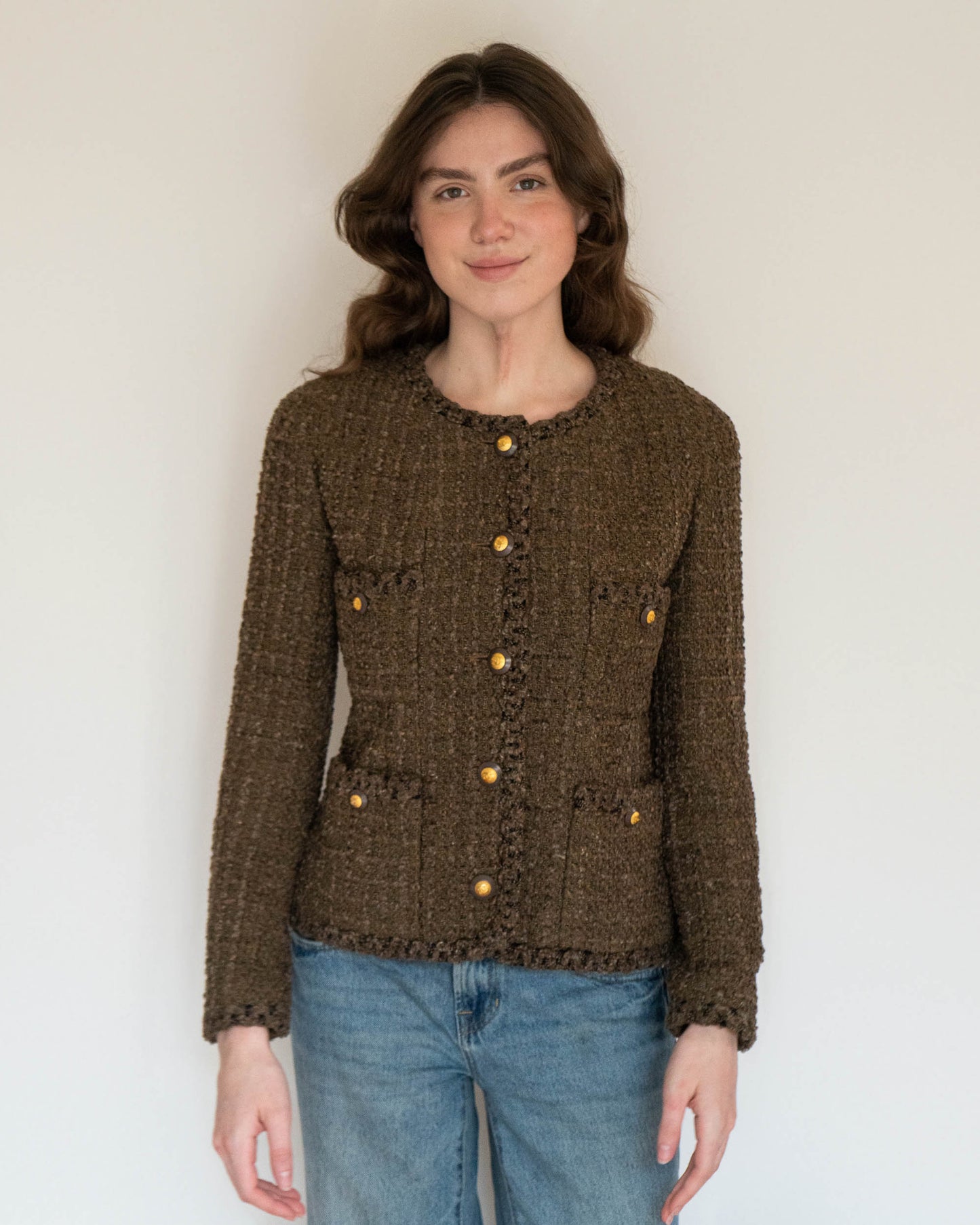 FR38-40 Rare Chanel Fall 1993 Four Pocket Timeless Collarless Teddy Bear Tweed Jacket