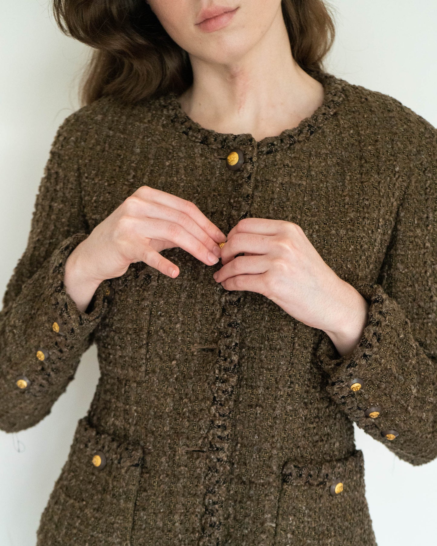 FR38-40 Rare Chanel Fall 1993 Four Pocket Timeless Collarless Teddy Bear Tweed Jacket