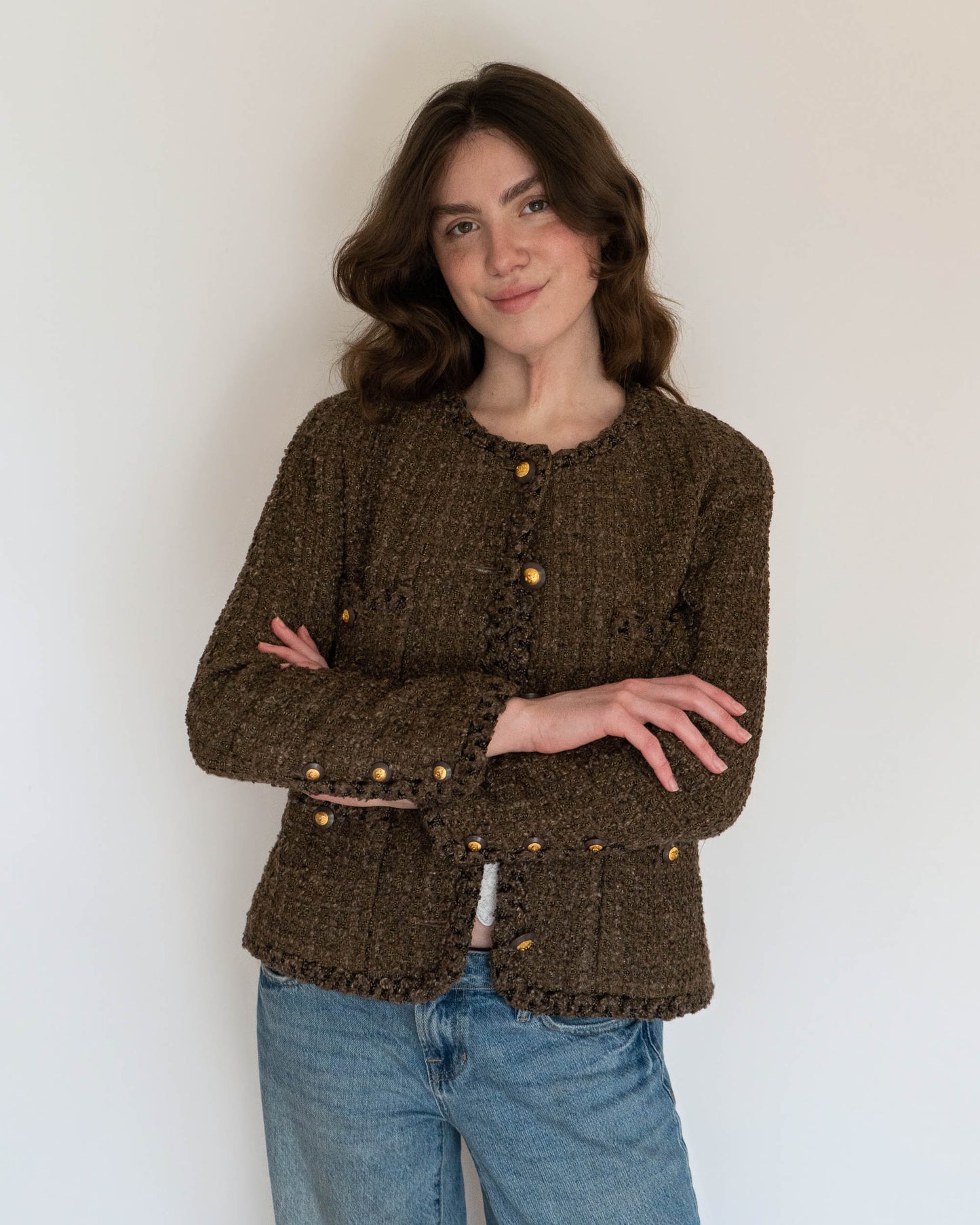 FR38-40 Rare Chanel Fall 1993 Four Pocket Timeless Collarless Teddy Bear Tweed Jacket