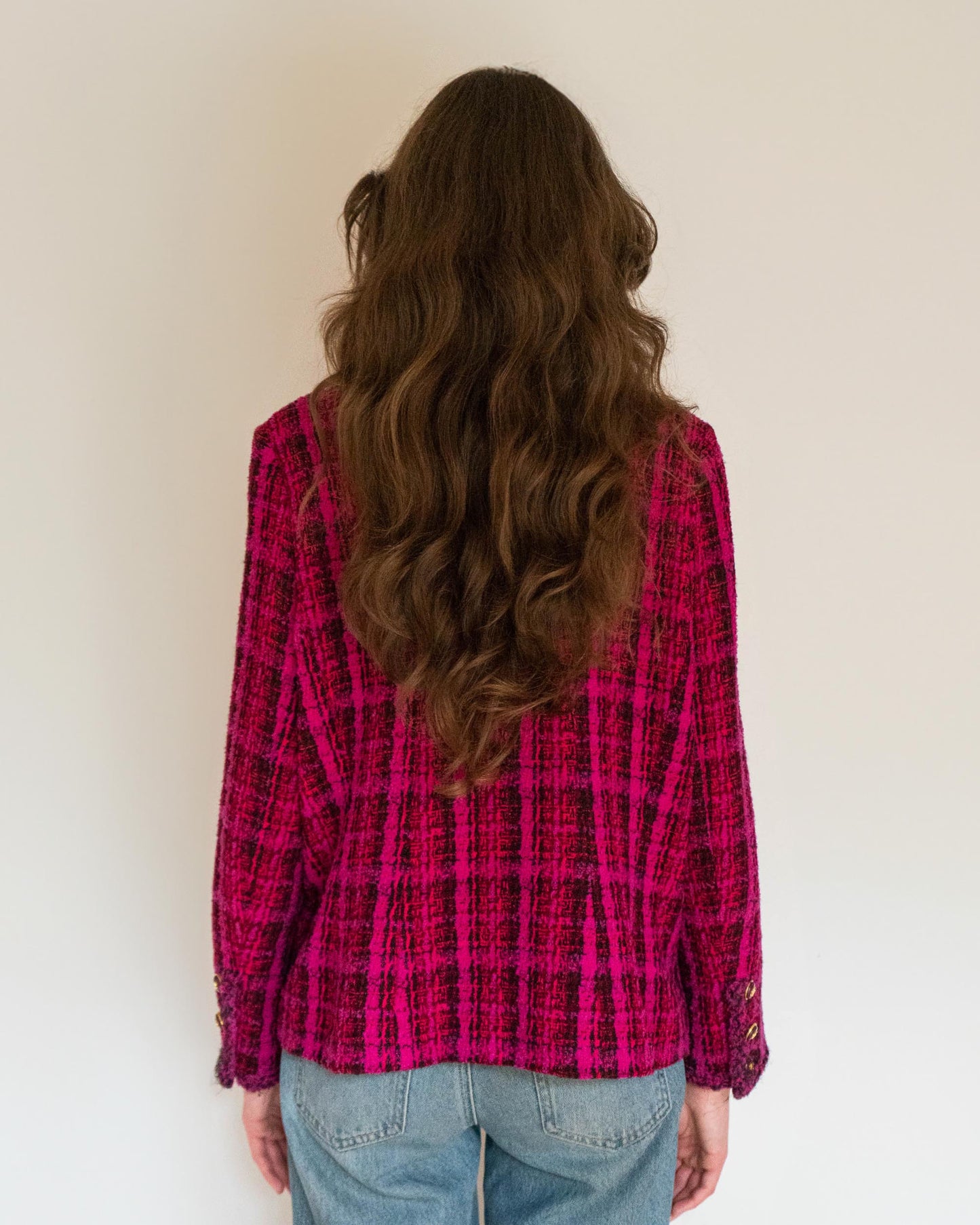 FR42-44 Rare Chanel Fall 1995 Four Pocket Iconic Bold Plaid Tweed Jacket