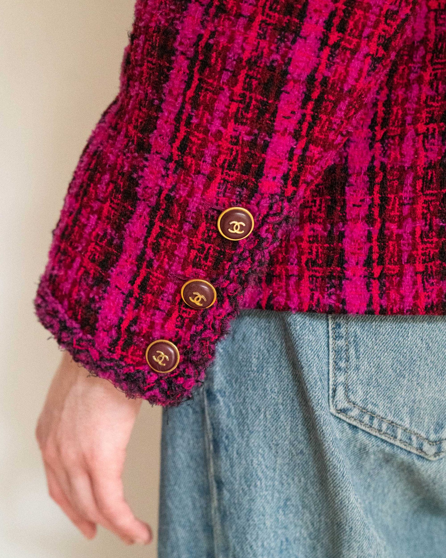 FR42-44 Rare Chanel Fall 1995 Four Pocket Iconic Bold Plaid Tweed Jacket