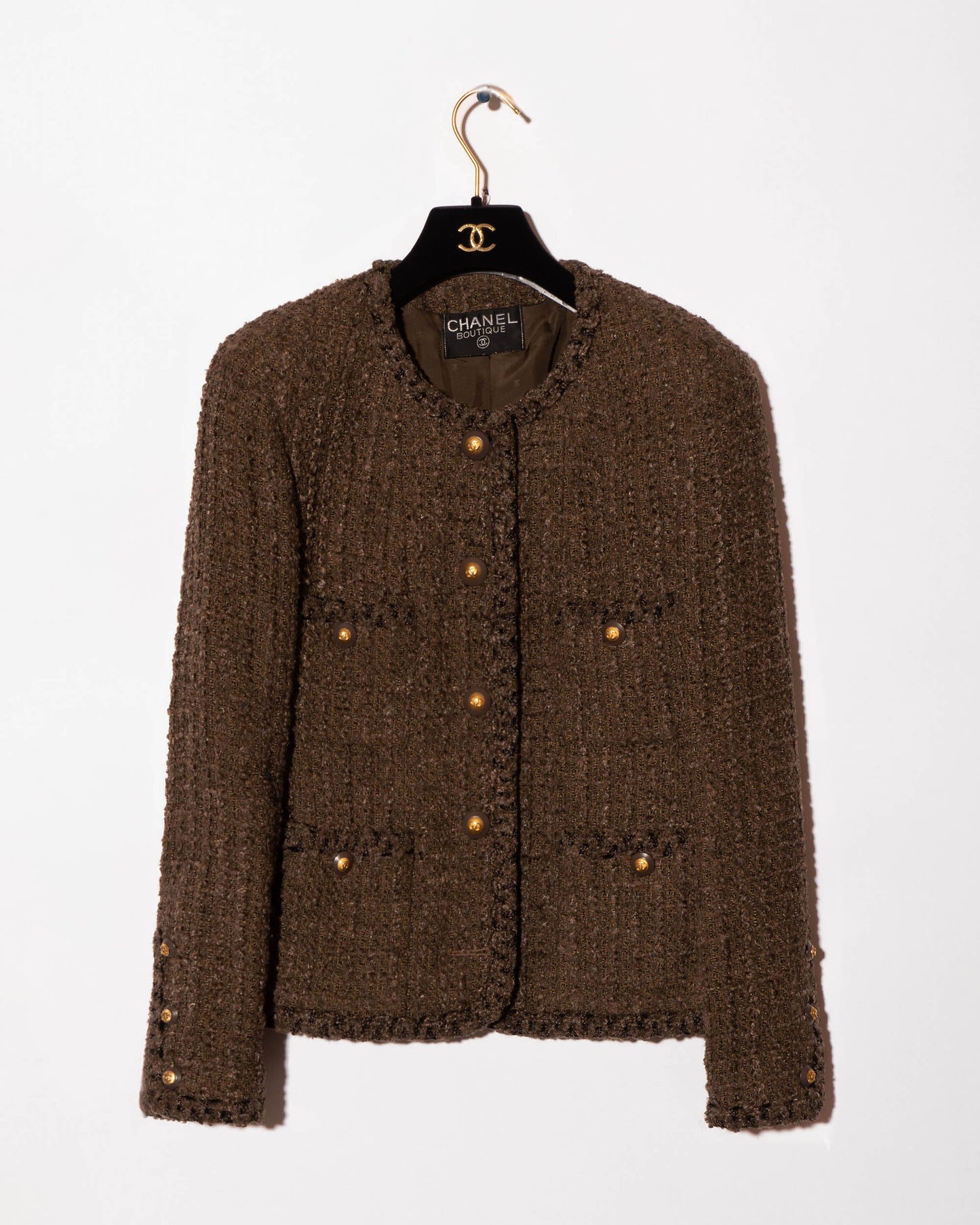 FR38-40 Rare Chanel Fall 1993 Four Pocket Timeless Collarless Teddy Bear Tweed Jacket