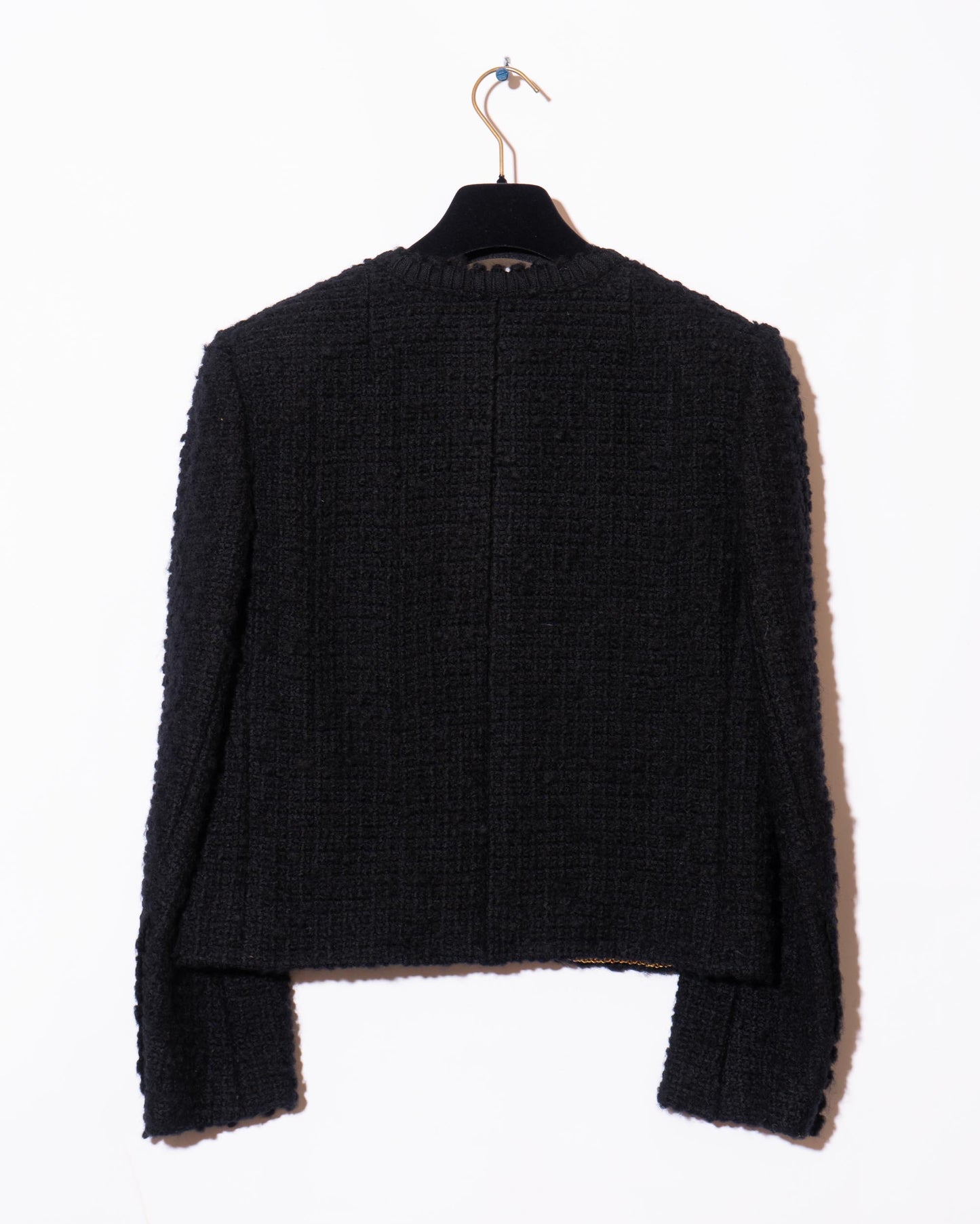 FR40-42 Rare Chanel 1970s Colorless Two Pocket Black Wool Tweed Jacket - Vintage Chanel Jacket - - Rarchive.