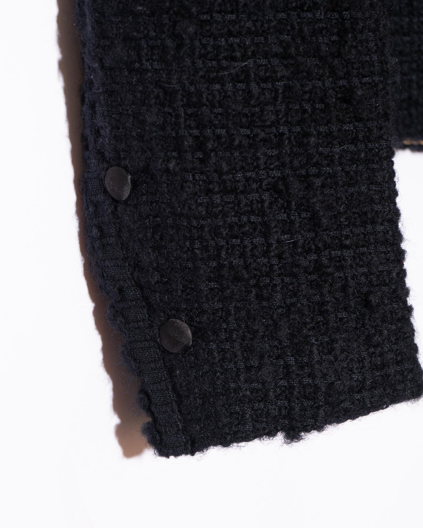 FR40-42 Rare Chanel 1970s Colorless Two Pocket Black Wool Tweed Jacket - Vintage Chanel Jacket - - Rarchive.