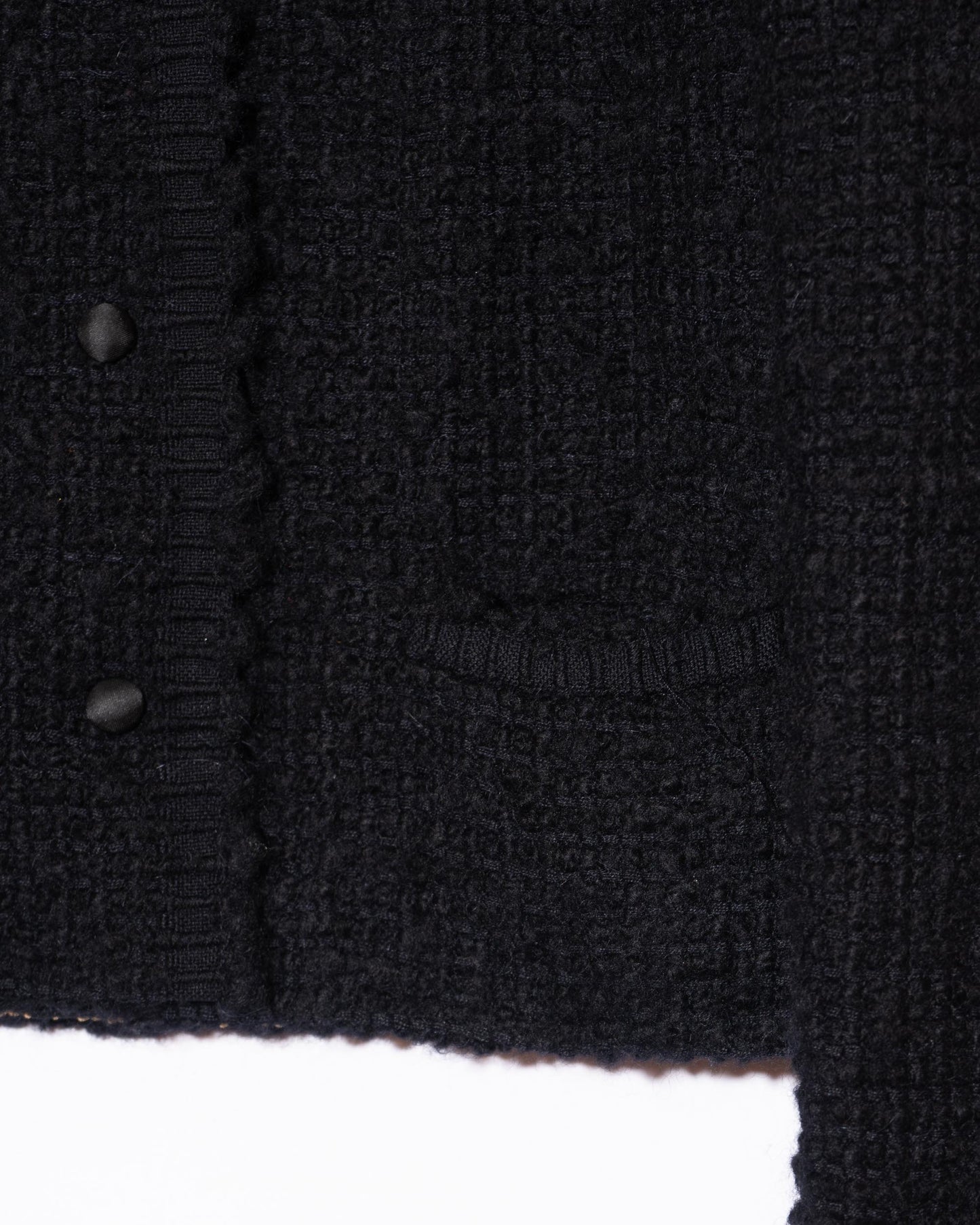 FR40-42 Rare Chanel 1970s Colorless Two Pocket Black Wool Tweed Jacket - Vintage Chanel Jacket - - Rarchive.