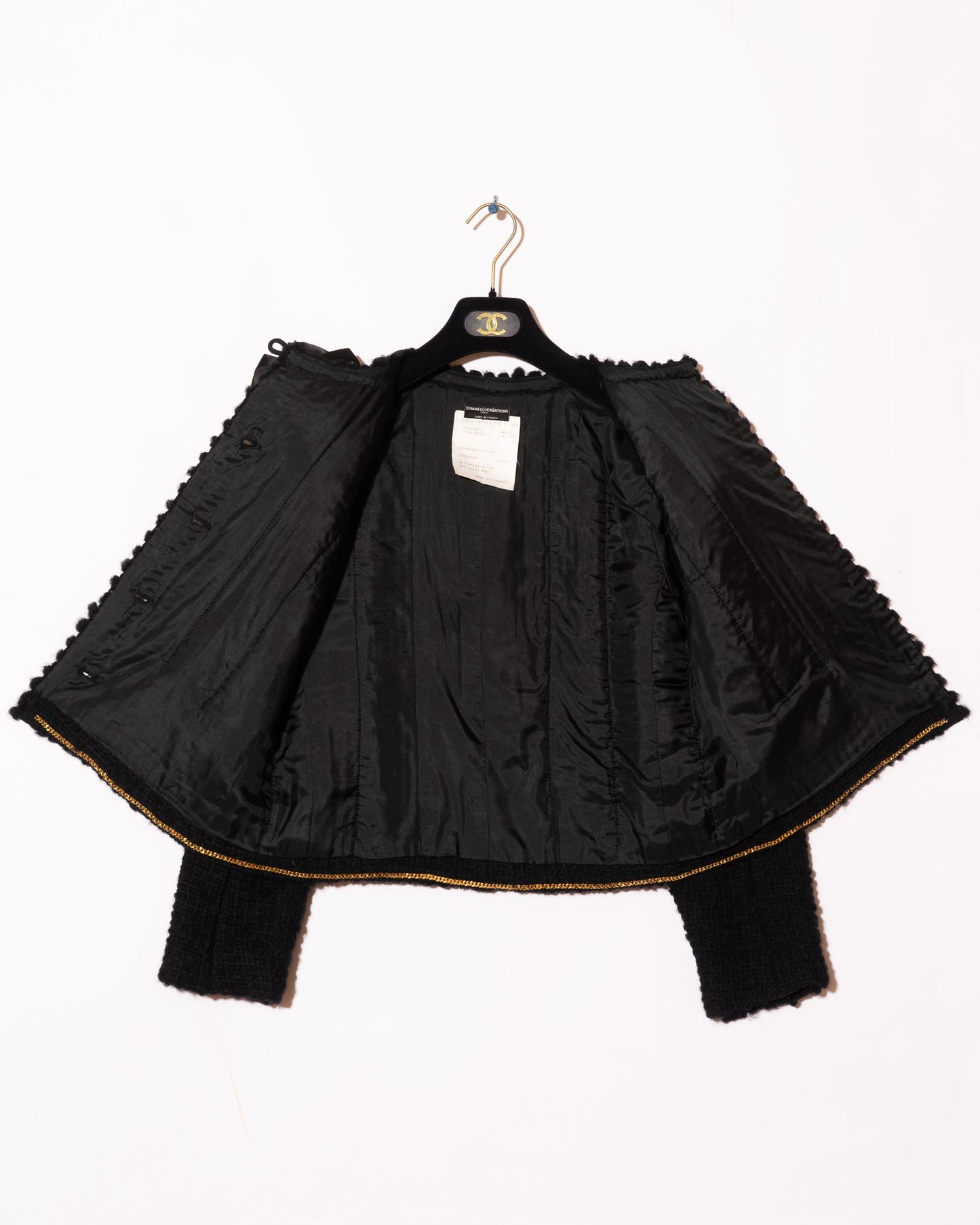 FR40-42 Rare Chanel 1970s Colorless Two Pocket Black Wool Tweed Jacket - Vintage Chanel Jacket - - Rarchive.