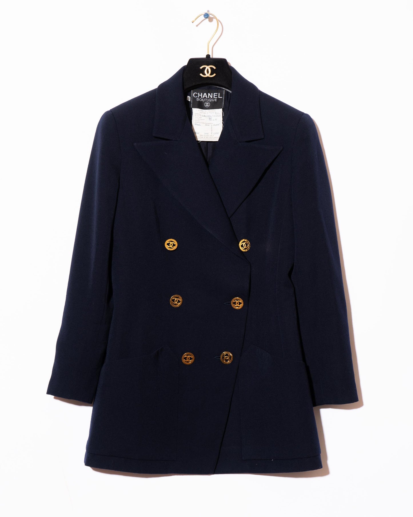 FR36-38 Chanel Cruise 1993 Fitted Cut Two Pocket Double Breasted Dark Navy Jacket - Vintage Chanel Jacket - - Rarchive.