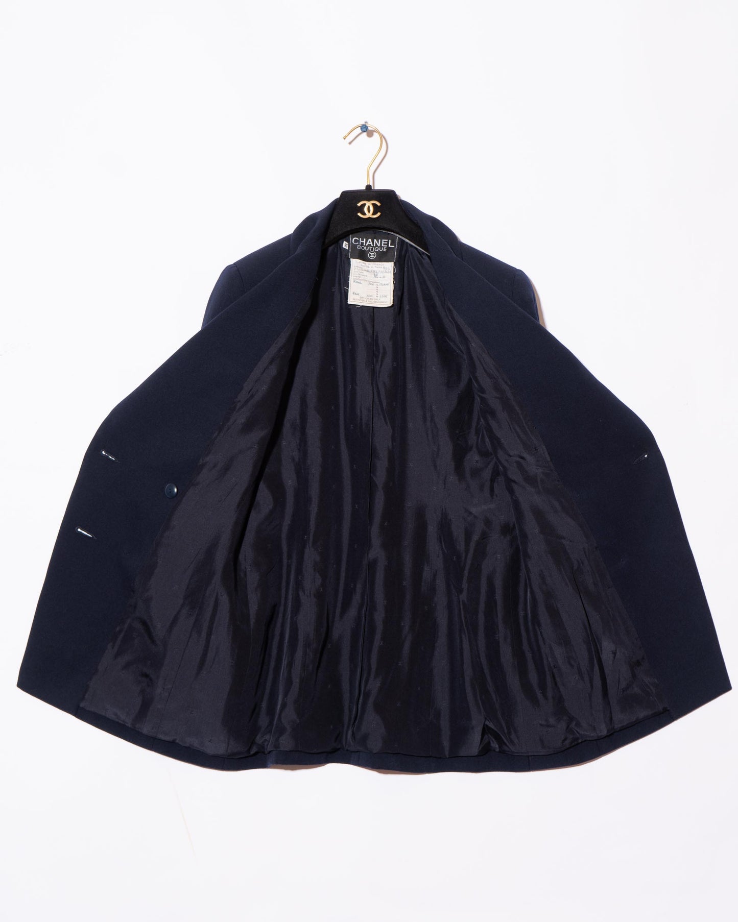 FR36-38 Chanel Cruise 1993 Fitted Cut Two Pocket Double Breasted Dark Navy Jacket - Vintage Chanel Jacket - - Rarchive.