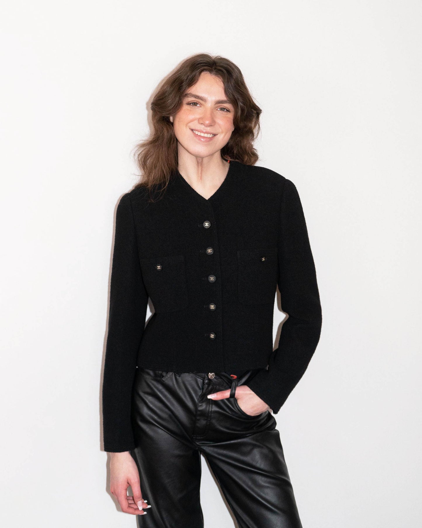 FR38-40 Rare Chanel Spring 1996 Tweed Boucle Jacket And Silk Top Set - Vintage Chanel Jacket - - Rarchive.