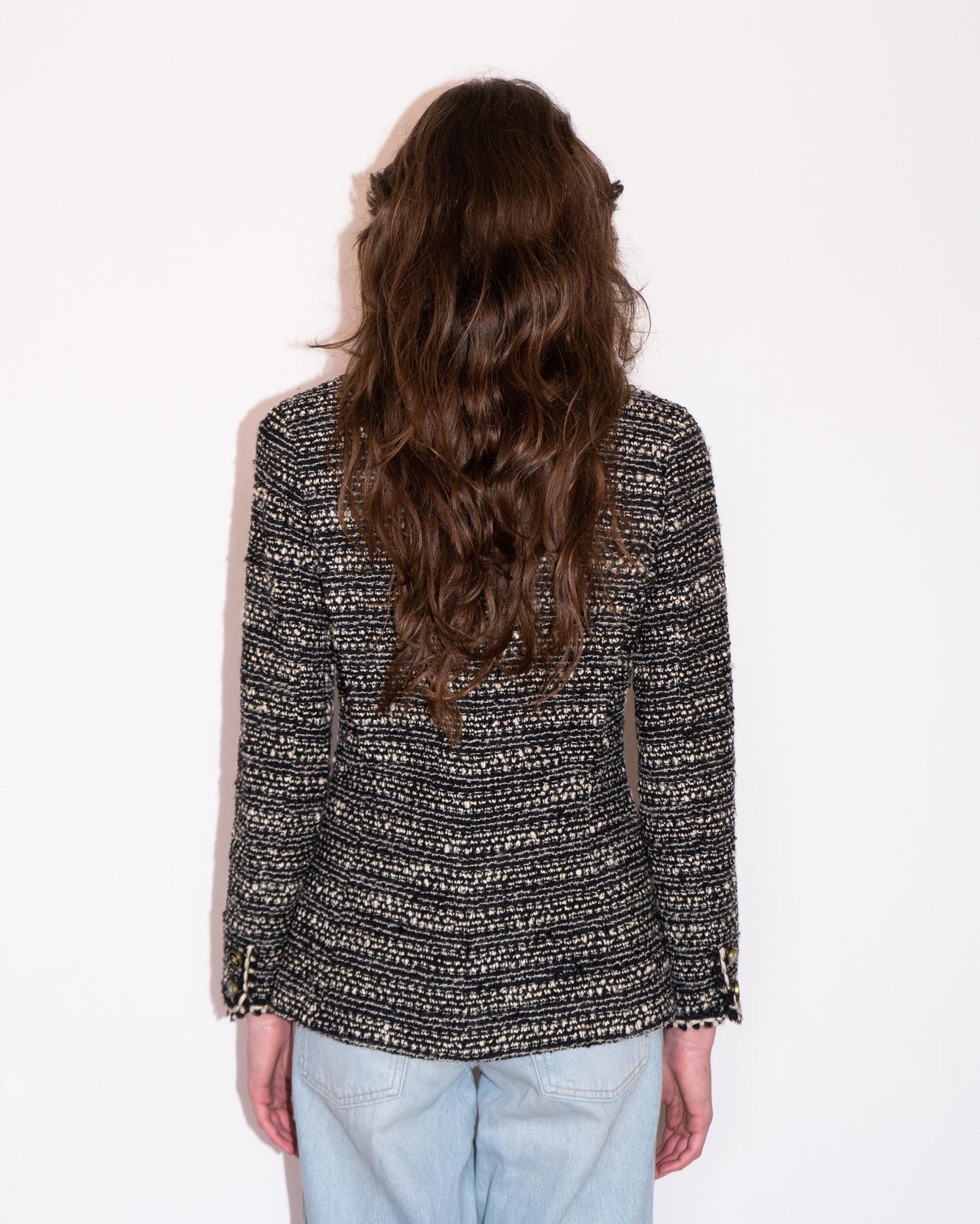 FR36-38 Rare Chanel Fall 1994 Two Pocket Black And White Wool Tweed Jacket - Vintage Chanel Jacket - - Rarchive.