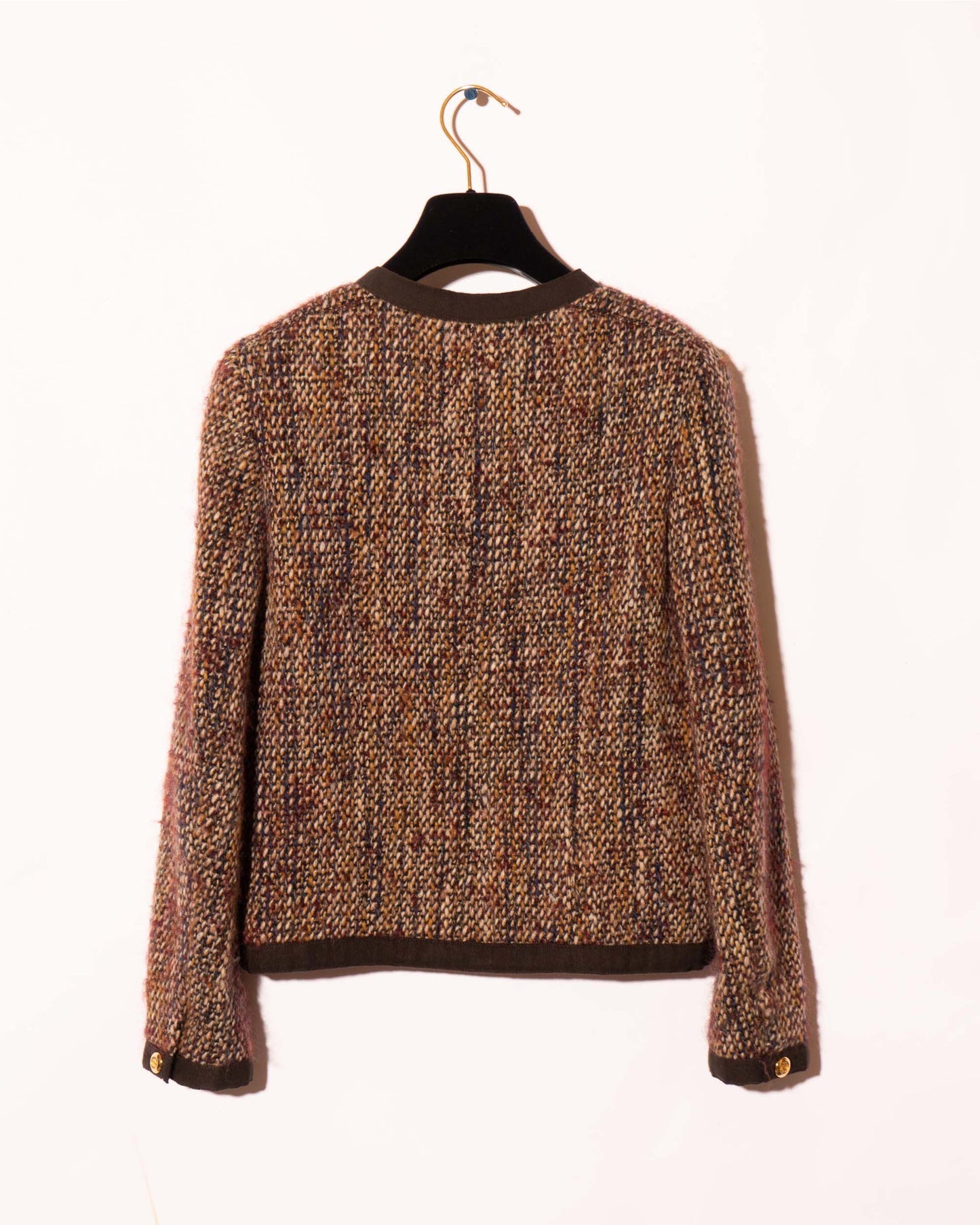 FR36-38 Chanel Early 1990s Two Pocket Collarless Wool-Mohair Tweed Jacket - Vintage Chanel Jacket - - Rarchive.