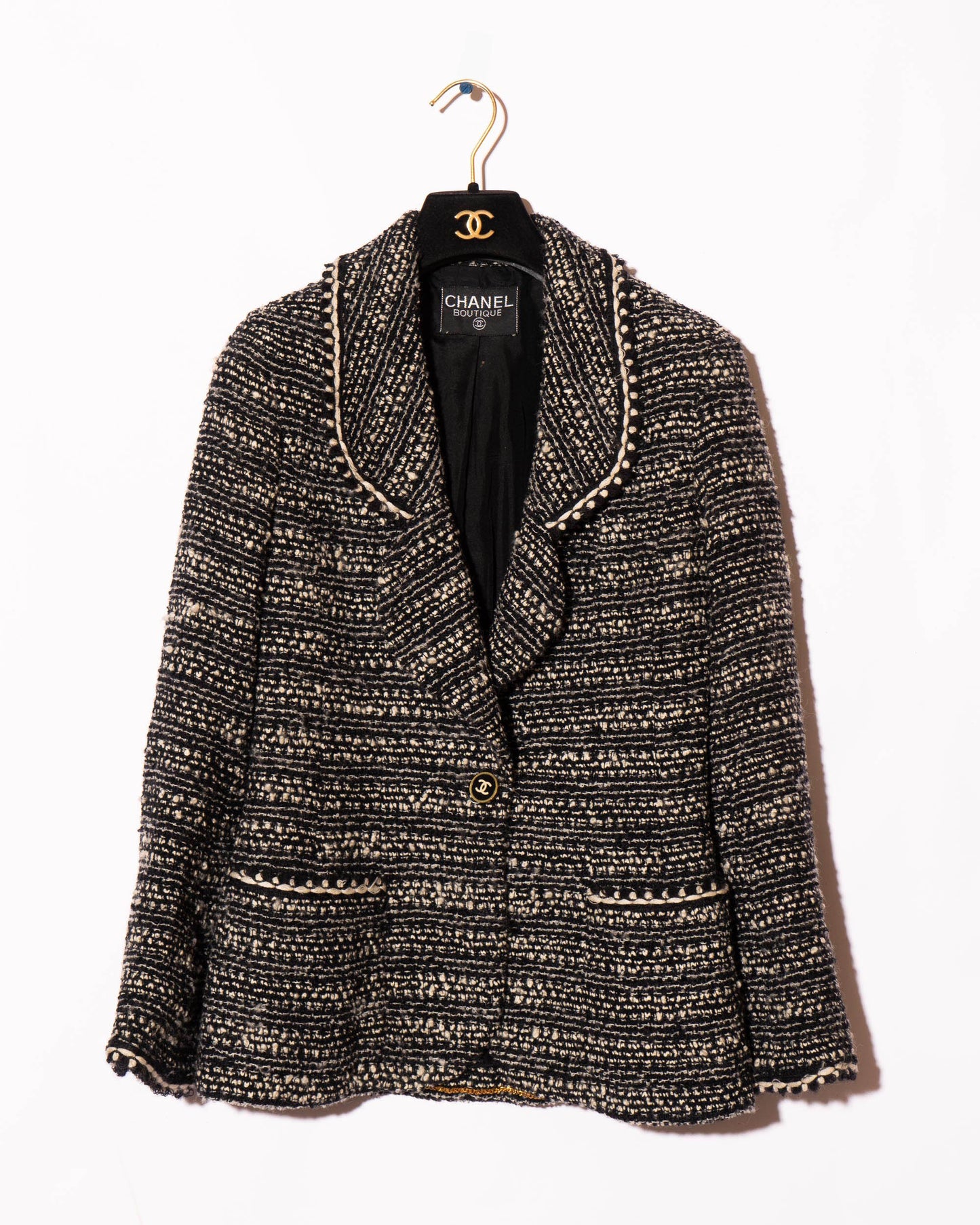 FR36-38 Rare Chanel Fall 1994 Two Pocket Black And White Wool Tweed Jacket - Vintage Chanel Jacket - - Rarchive.