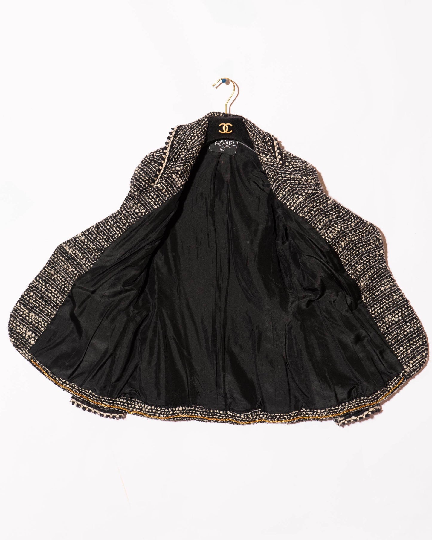 FR36-38 Rare Chanel Fall 1994 Two Pocket Black And White Wool Tweed Jacket - Vintage Chanel Jacket - - Rarchive.