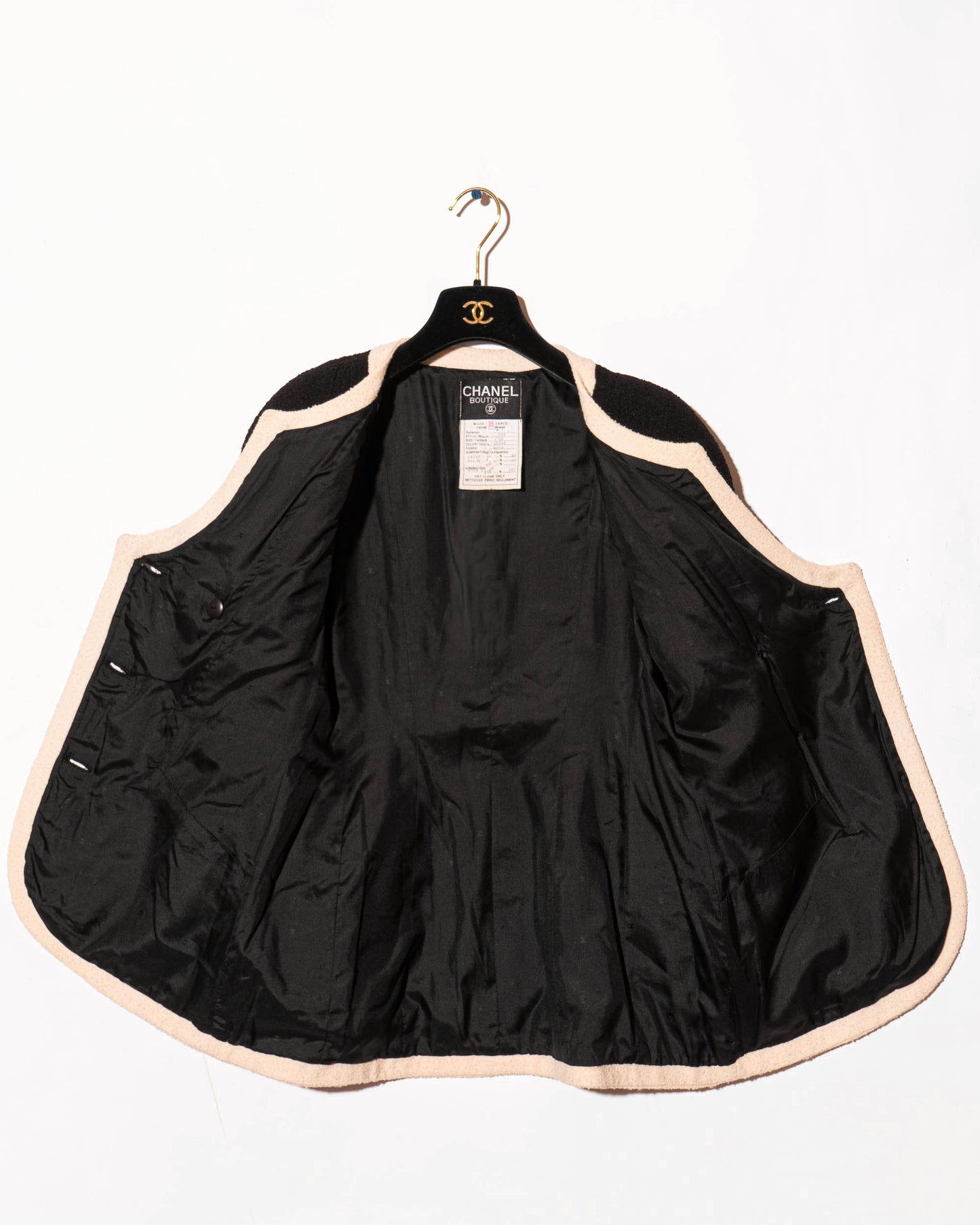 FR40-42 Rare Chanel Early 1990s Black & Ivory Trim Double-Breasted Jacket - Vintage Chanel Jacket - - Rarchive.