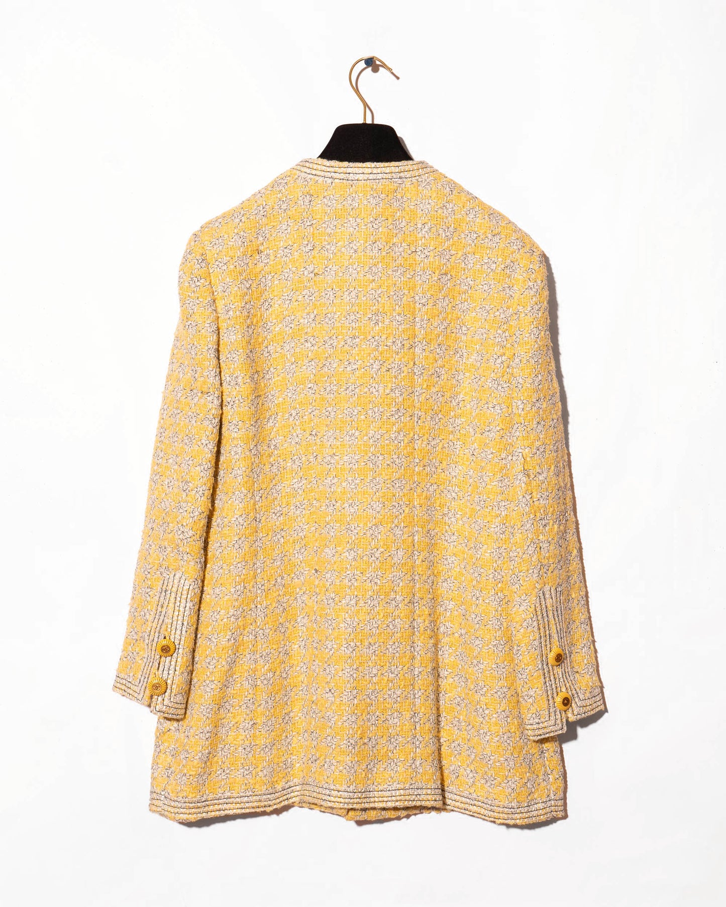 FR40-44 Rare Chanel Spring 1993 Four Pocket Yellow Houndstooth Longline Jacket - Vintage Chanel Jacket - - Rarchive.