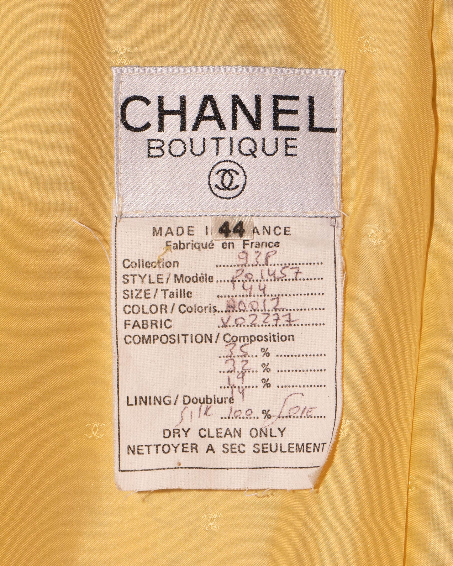 FR40-44 Rare Chanel Spring 1993 Four Pocket Yellow Houndstooth Longline Jacket - Vintage Chanel Jacket - - Rarchive.