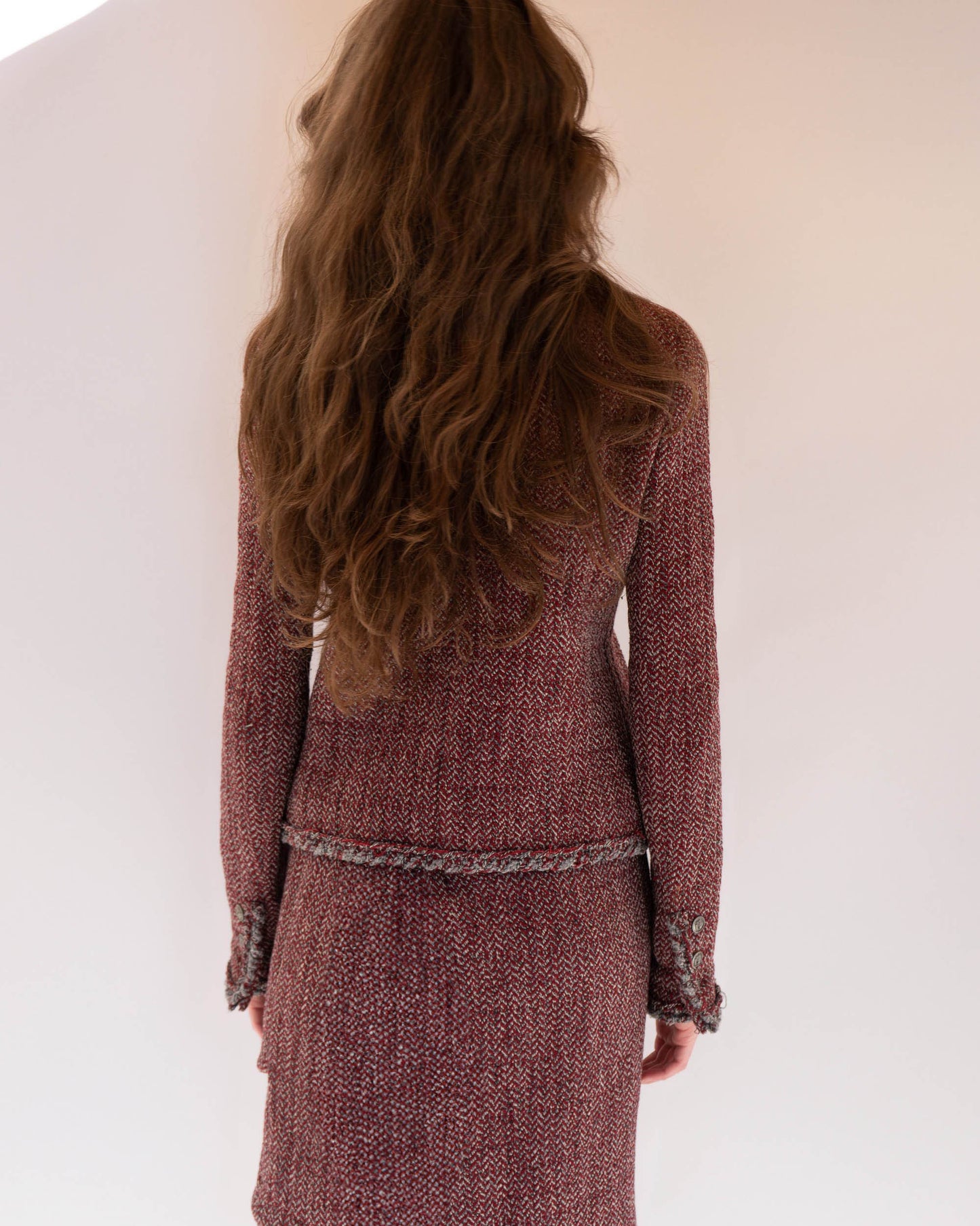 FR38-40 Chanel Fall 2008 Classic Colalrless Four Pocket Wool Tweed Jacket and Skirt Set