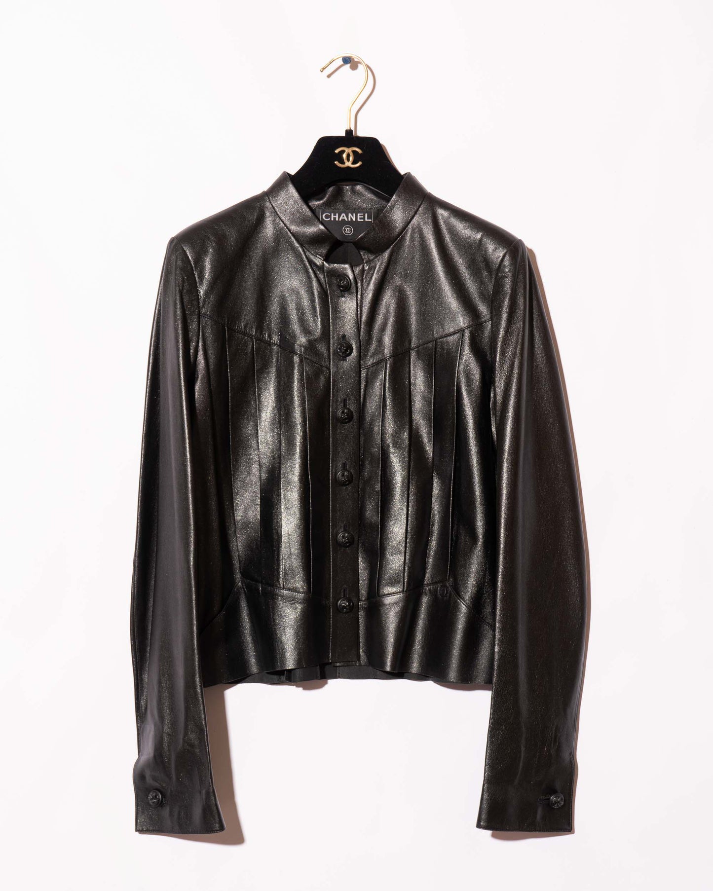 FR36-38 Rare Chanel Fall 2002 Pleated Shimmering Lambskin Jacket