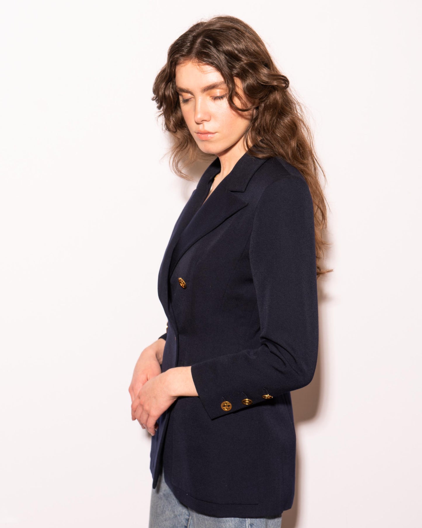 FR36-38 Chanel Cruise 1993 Fitted Cut Two Pocket Double Breasted Dark Navy Jacket - Vintage Chanel Jacket - - Rarchive.