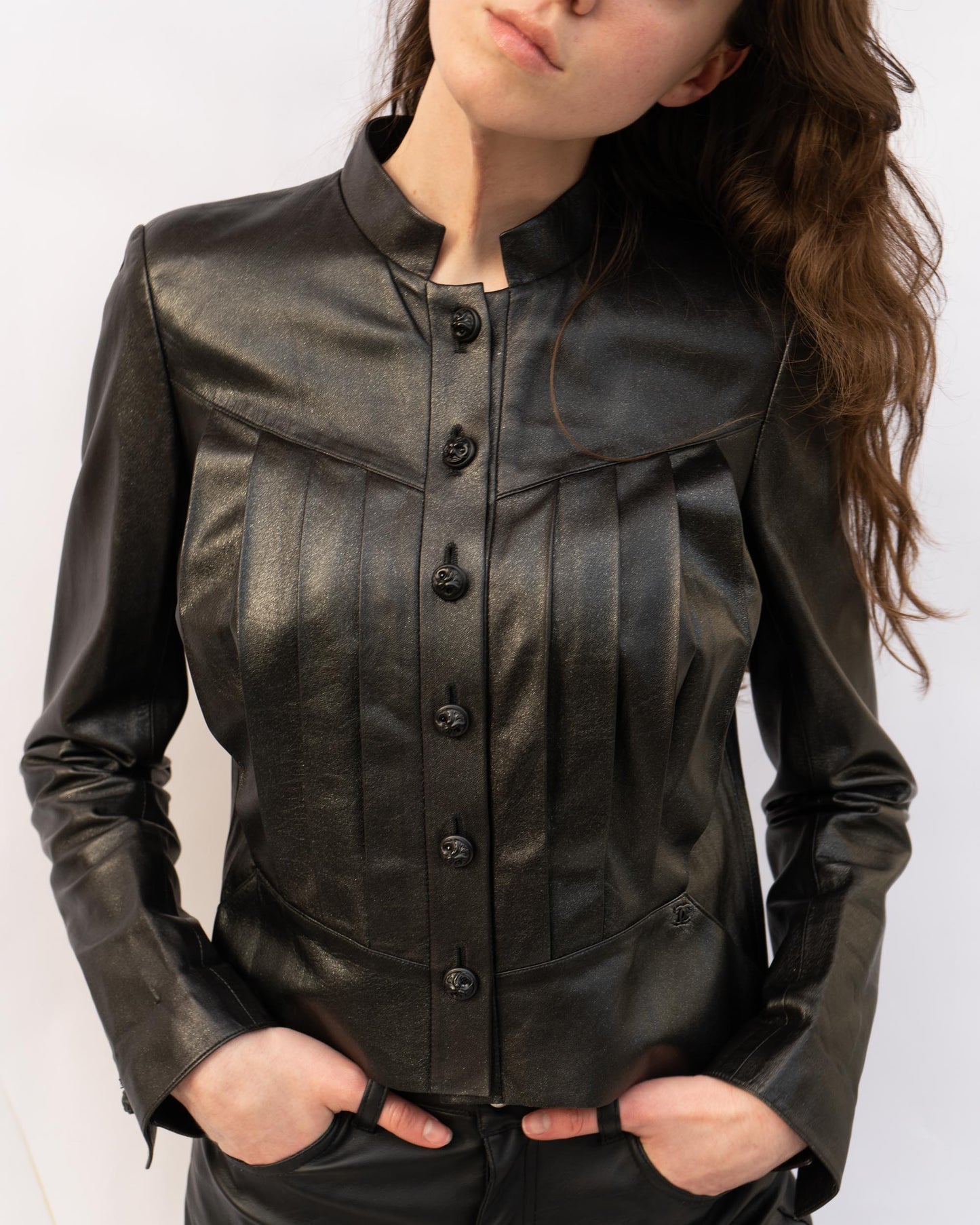 FR36-38 Rare Chanel Fall 2002 Pleated Shimmering Lambskin Jacket