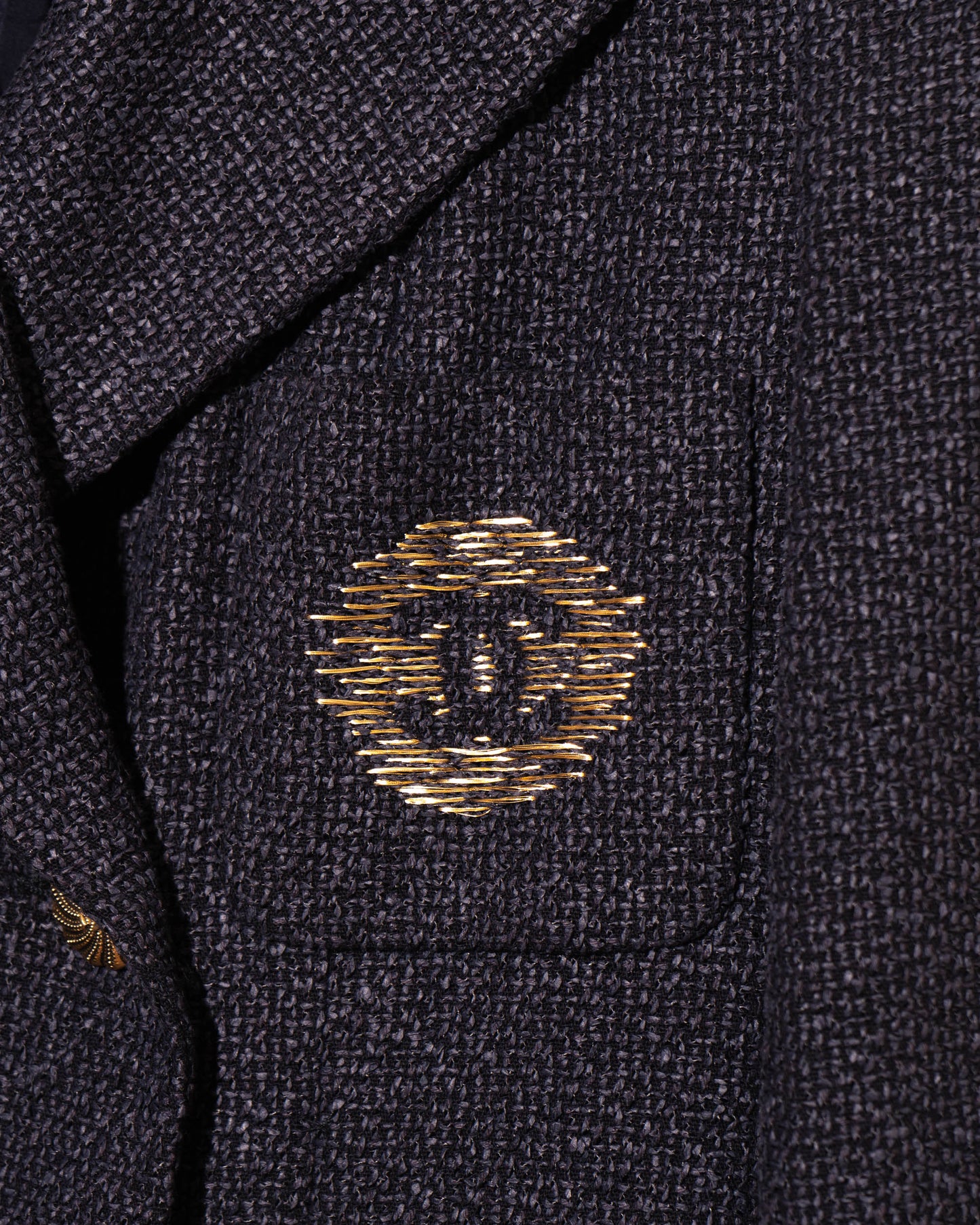 FR36-38 Chanel Spring 2012 Three Pocket Interlocking C Embroidered Logo Navy Tweed Double Breasted Jacket - Vintage Chanel Jacket - - Rarchive.