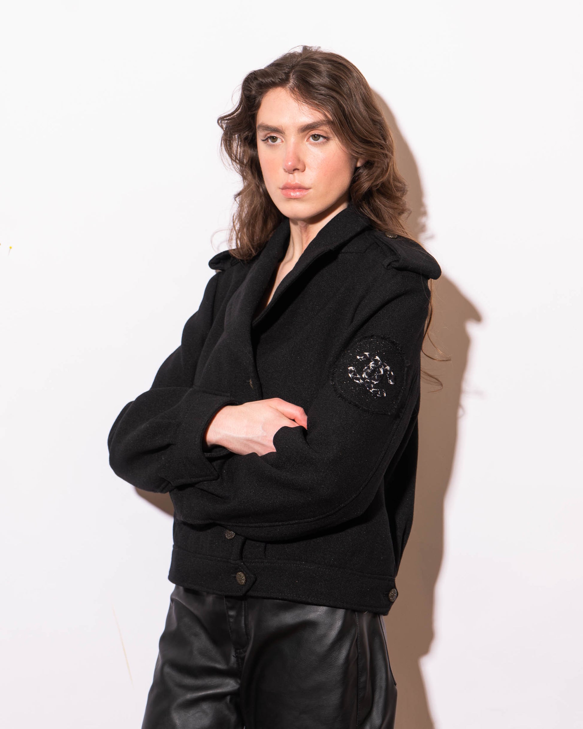 FR42-44 Chanel Fall 2012 CC Logo Patch Black Wool Bomber Jacket - Vintage Chanel Jacket -   - Rarchive.