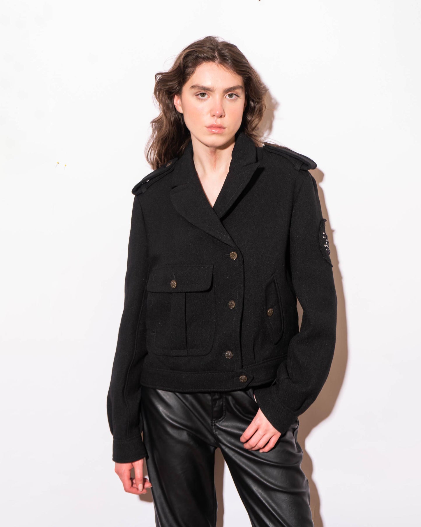 FR42-44 Chanel Fall 2012 CC Logo Patch Black Wool Bomber Jacket - Vintage Chanel Jacket -   - Rarchive.