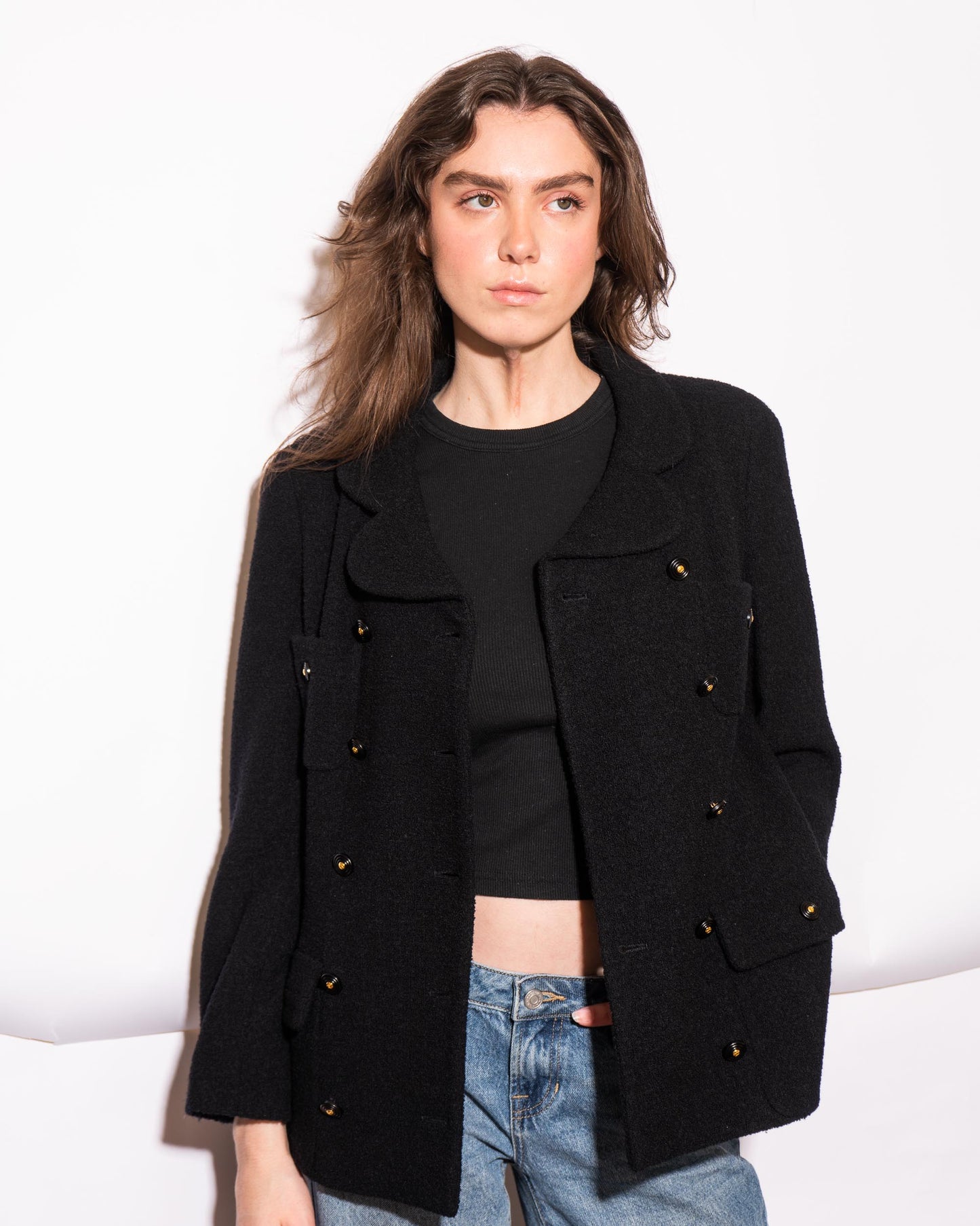 FR38-40 Chanel Fall 1995 Double Breasted Four Pocket Tweed Boucle Jacket - Vintage Chanel Jacket -   - Rarchive.