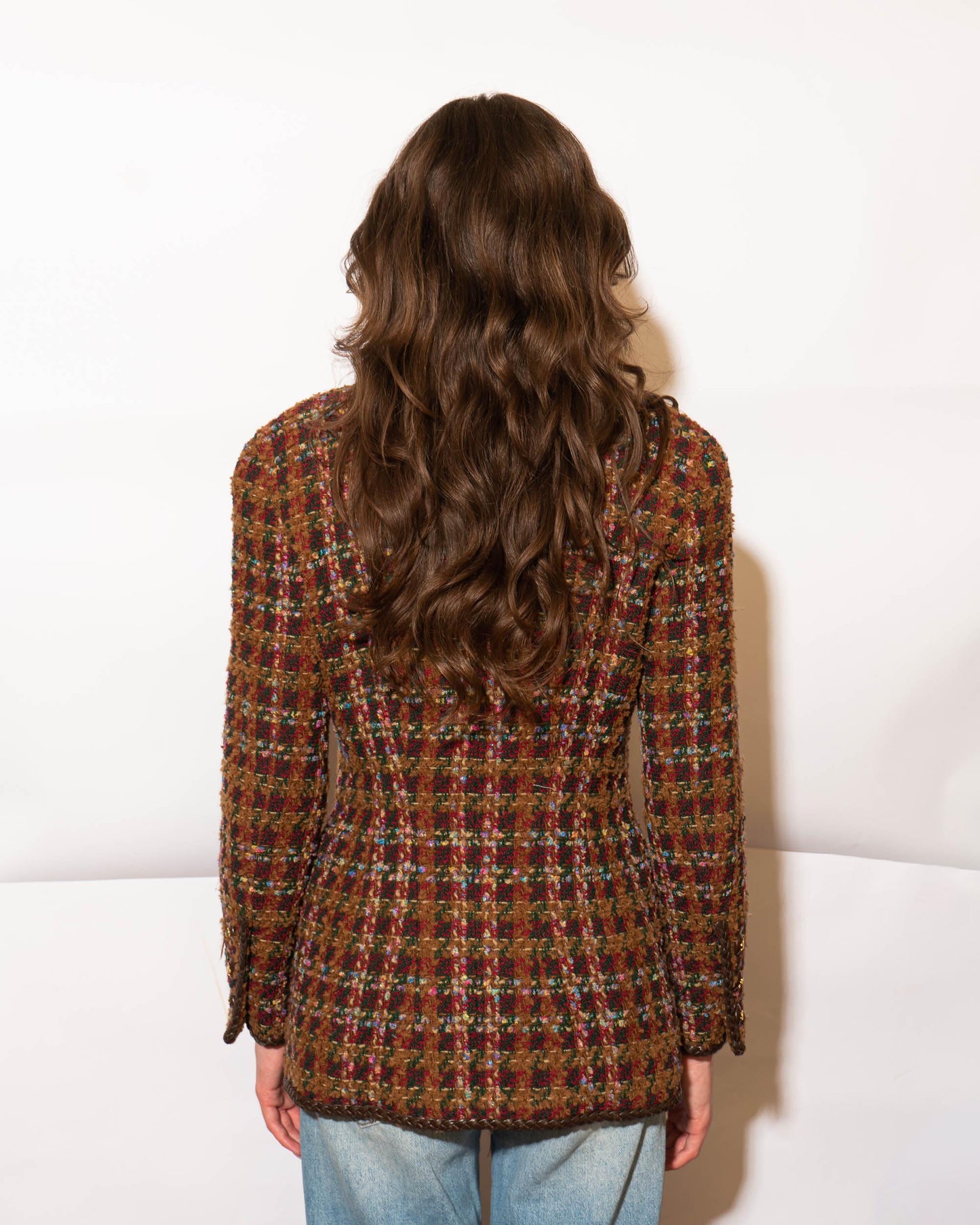 FR40-42 Rare Chanel Fall 1992 Double Breasted Four Pocket Leather Detailing Fantasy Tweed Jacket - Vintage Chanel Jacket - Jacket - Rarchive.
