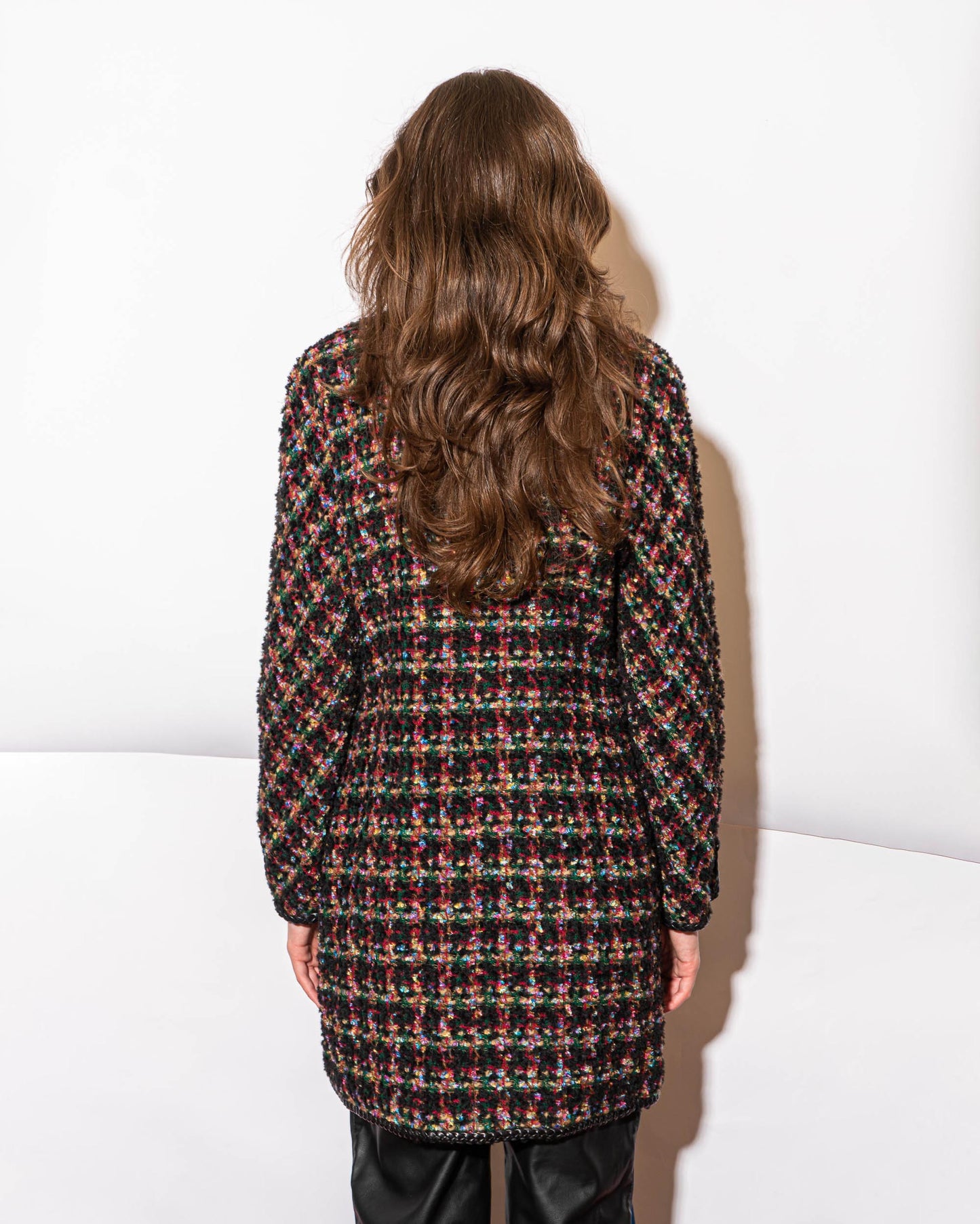 FR38-40 Rare Chanel Fall 1992 Four Pocket Leather Trim Fantasy Tweed Coat - Vintage Chanel Jacket - Jacket - Rarchive.