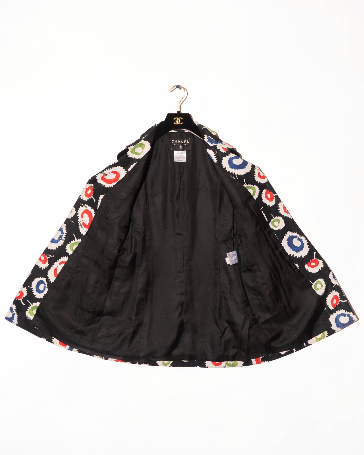 FR36-38 Chanel Spring 1997 Two Pocket Silk Lined Printed Linen Vest