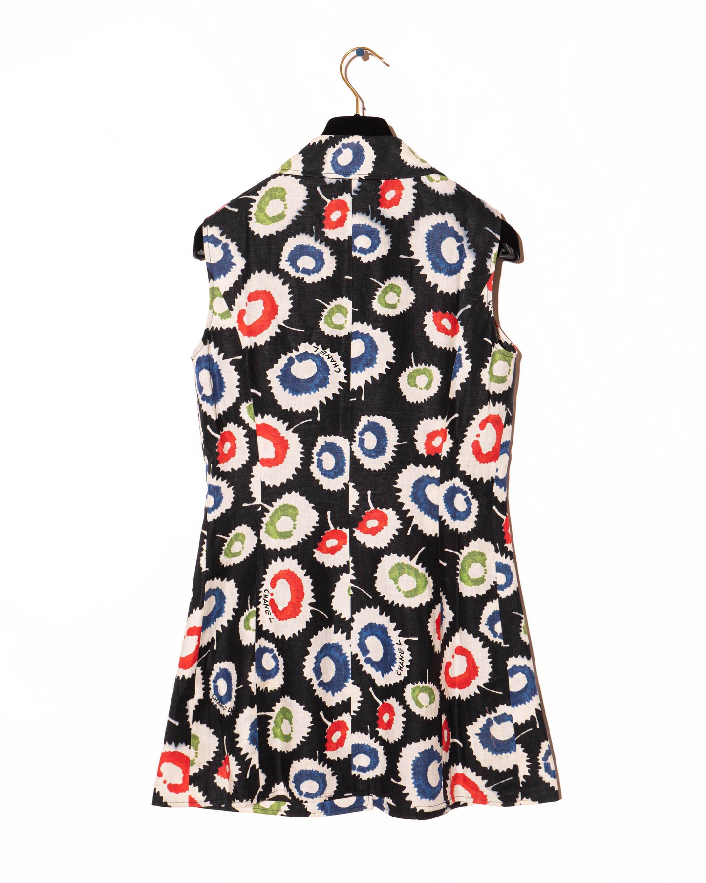 FR36-38 Chanel Spring 1997 Two Pocket Silk Lined Printed Linen Vest