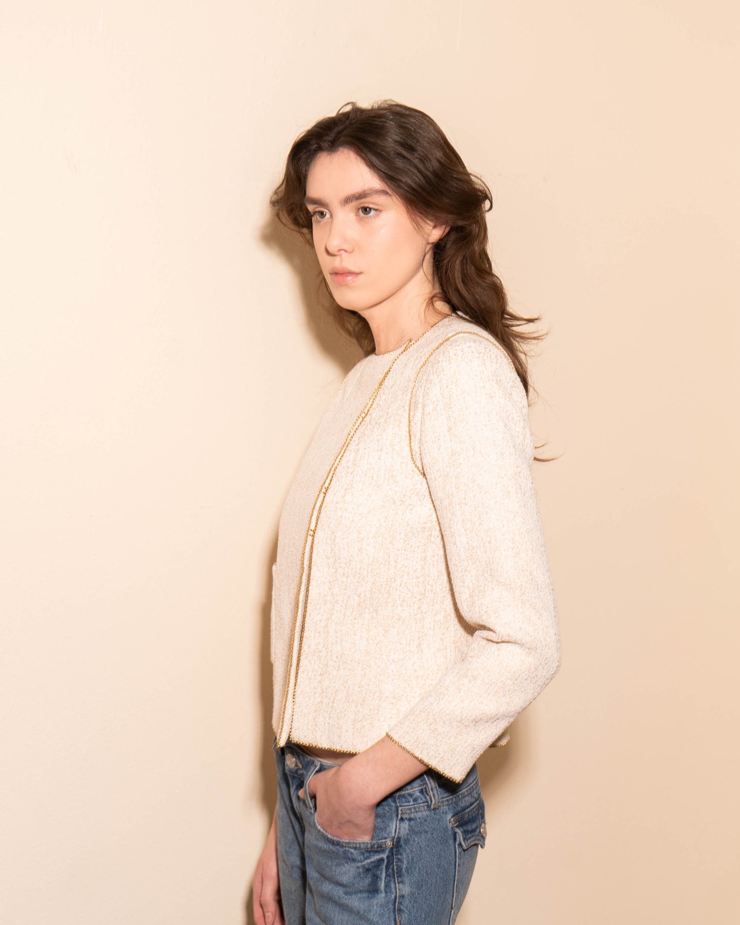 FR36-38 Rare Chanel Cruise 2001 Chain Accent Shimmering Tweed Jacket - Vintage Chanel Jacket - - Rarchive.