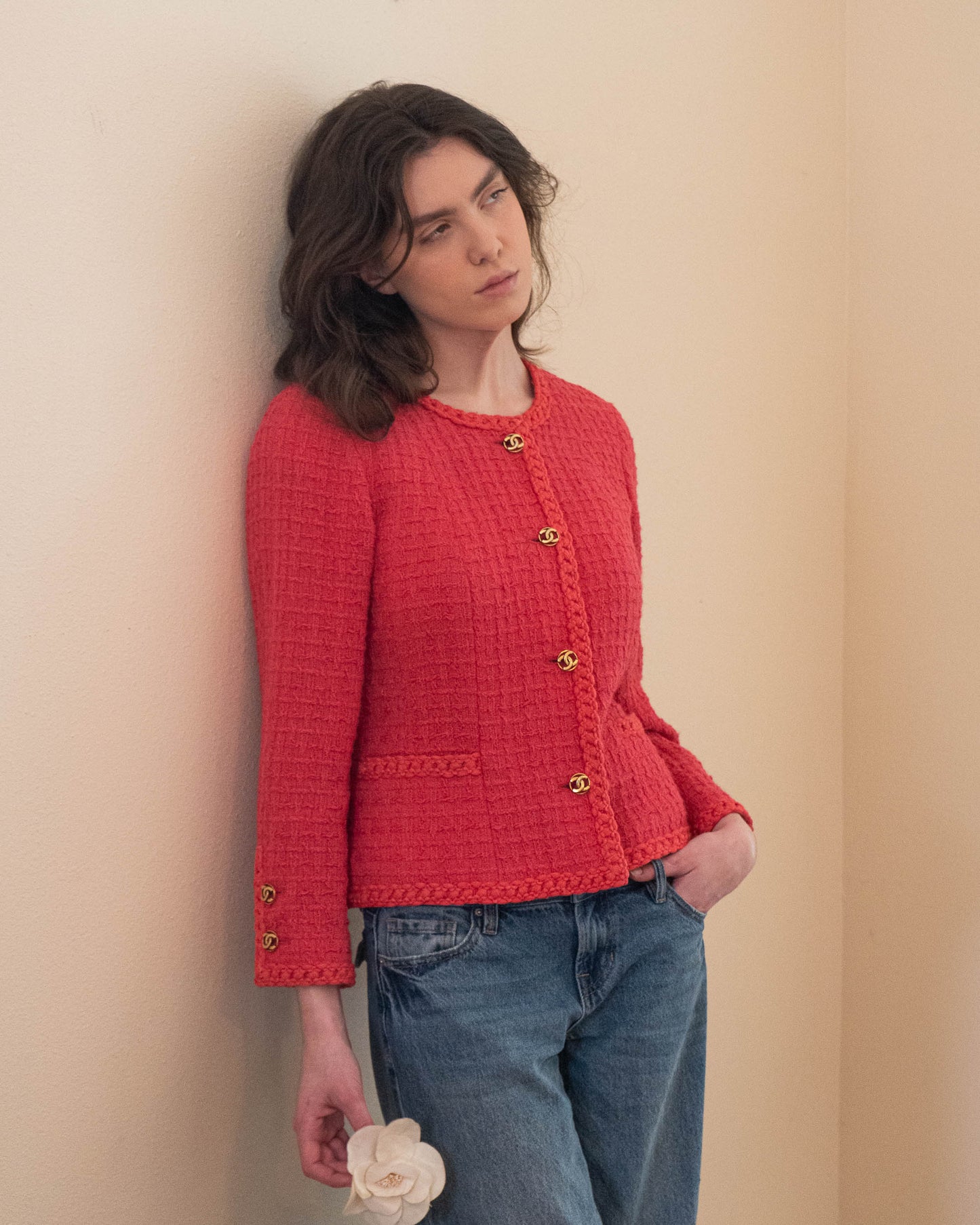FR36-38 Rare Chanel Spring 1983 Classic Two Pocket Pink Wool Tweed Jacket - Vintage Chanel Jacket - - Rarchive.