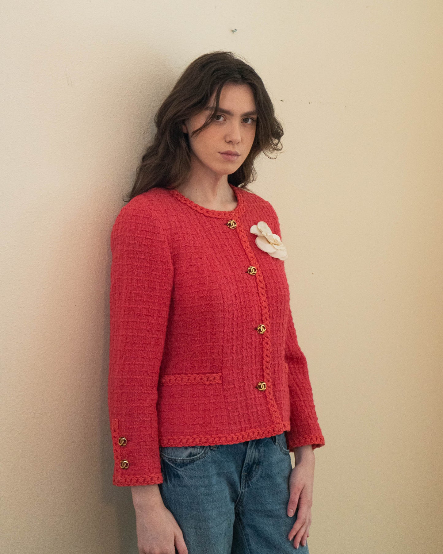 FR36-38 Rare Chanel Spring 1983 Classic Two Pocket Pink Wool Tweed Jacket - Vintage Chanel Jacket - - Rarchive.