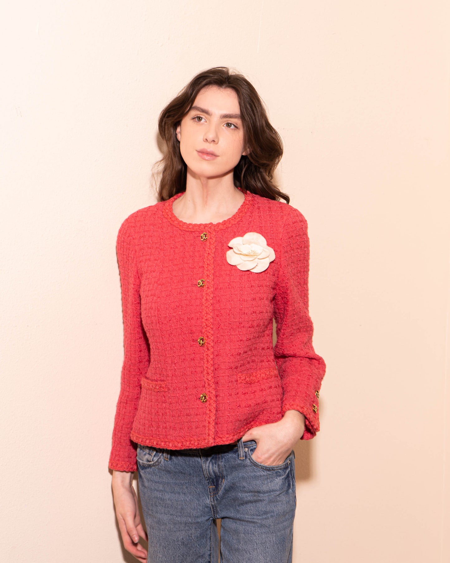 FR36-38 Rare Chanel Spring 1983 Classic Two Pocket Pink Wool Tweed Jacket - Vintage Chanel Jacket - - Rarchive.