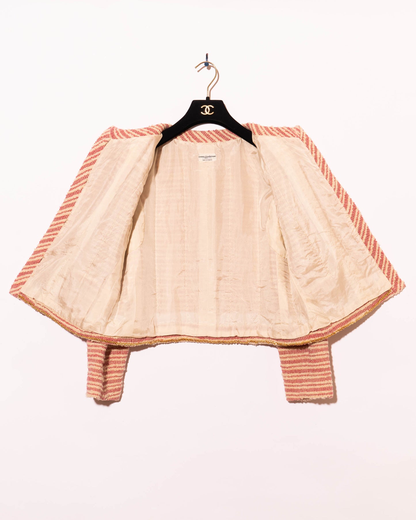 FR38-40 Chanel Creations 1970s Two Pocket Collarless Striped Tweed Jacket - Vintage Chanel Jacket - - Rarchive.